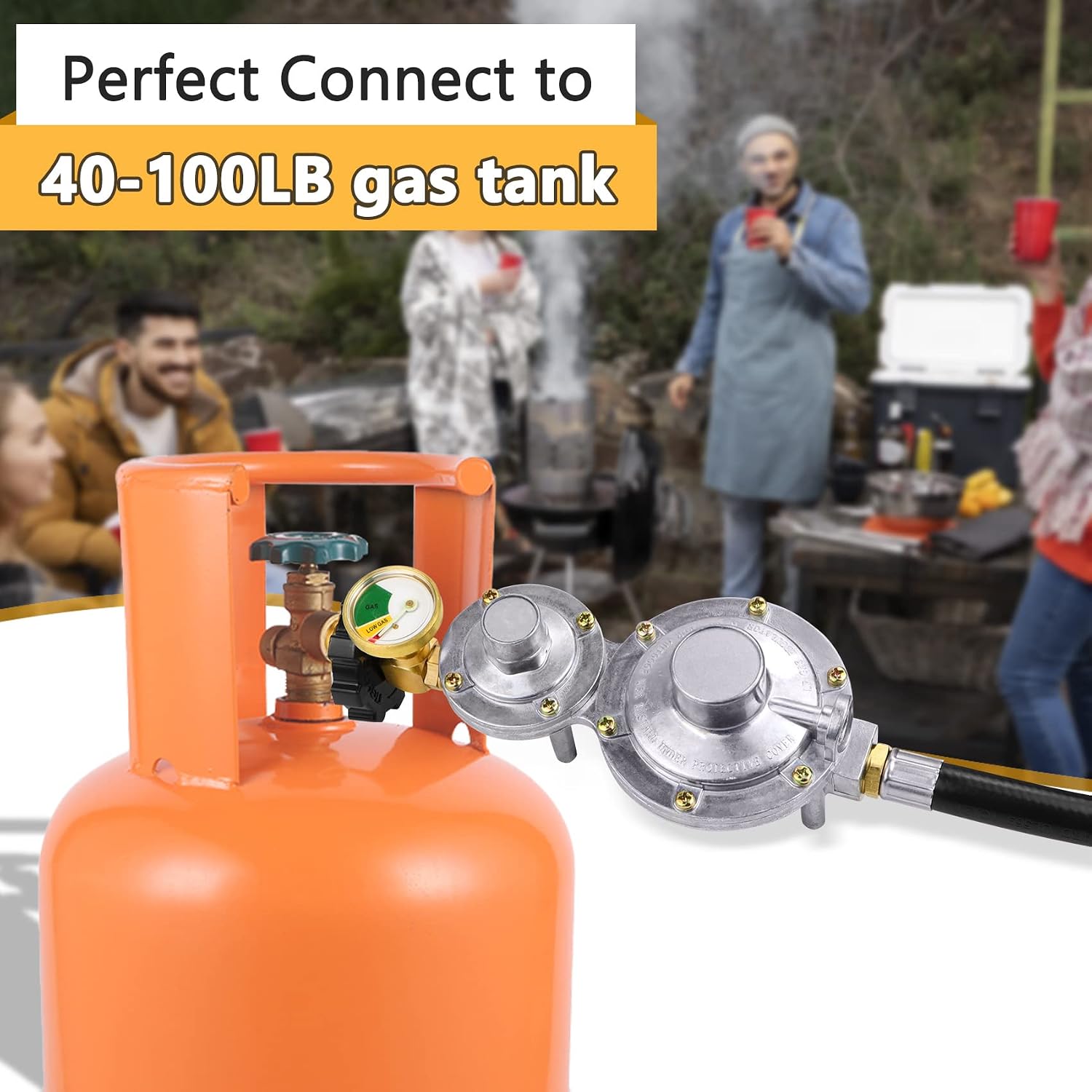 Azdele Two Stage Propane Regulator with 10 ft Hose and Gauge, CSA Certified