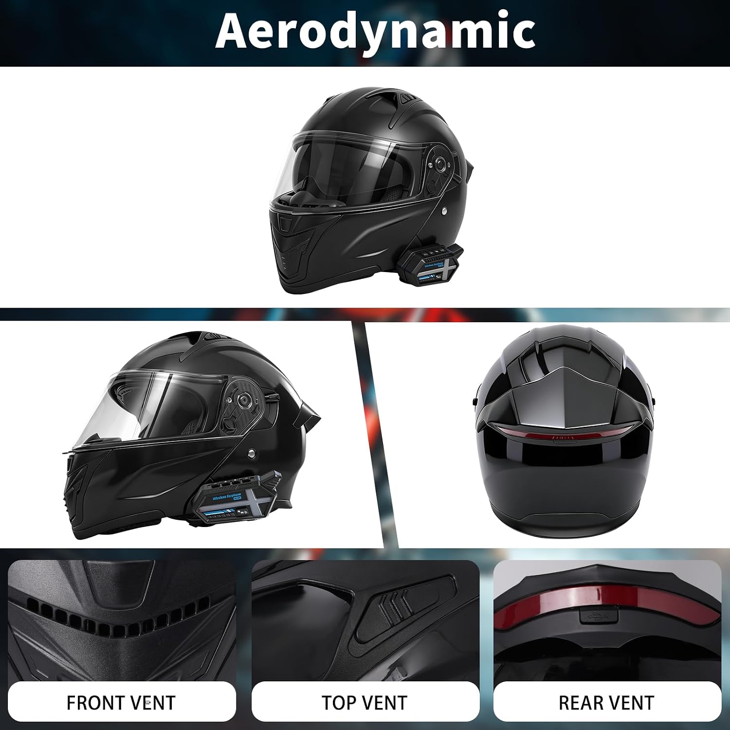 Bluetooth Modular Motorcycle Helmets with Tail Lights, DOT Certified Flip-Up Dual Visor Full Face Helmets for Men & Women Moto ATV UTV Snowmobile ADV Four Wheeler Street Bike
