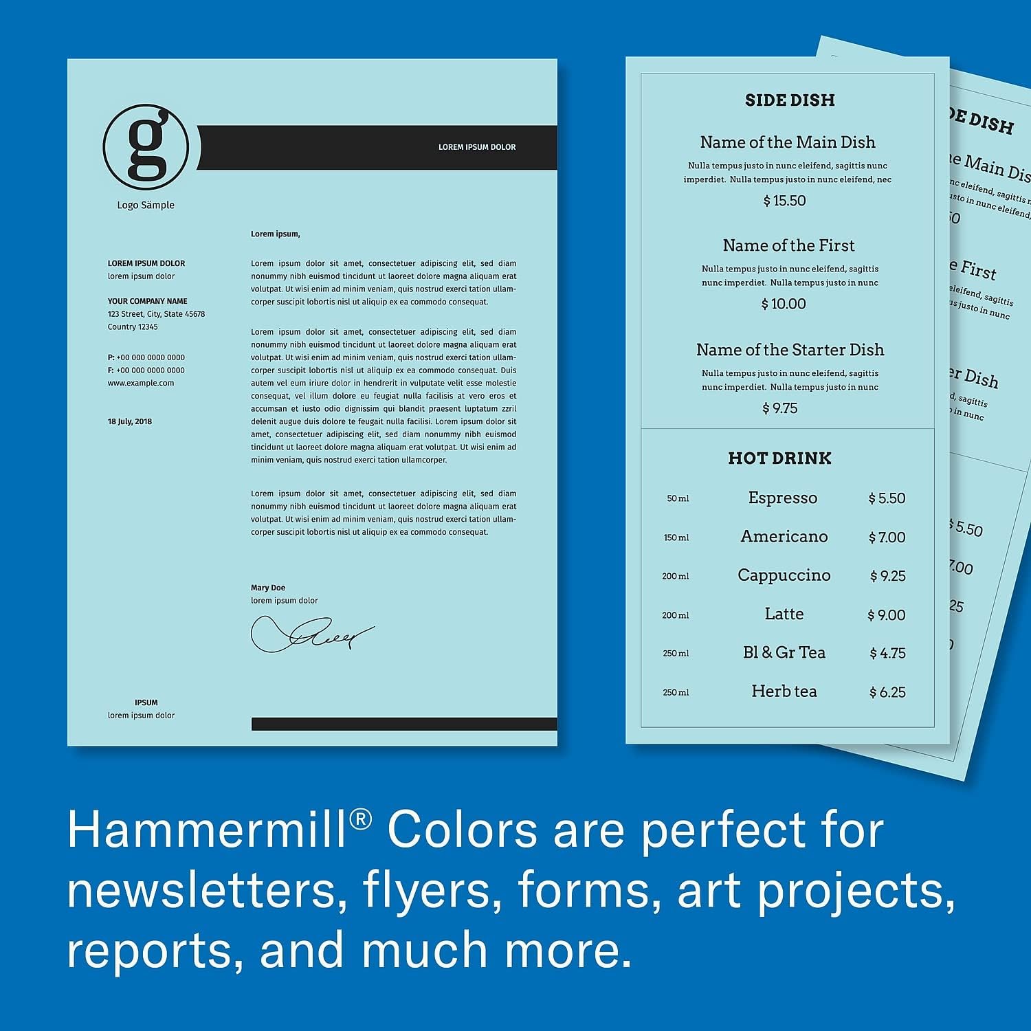 Hammermill Colored Paper, 20 lb Blue Printer Paper, 8.5 x 11 - Made in the USA, Pastel Paper, 103309R - 1 Ream (500 Sheets)
