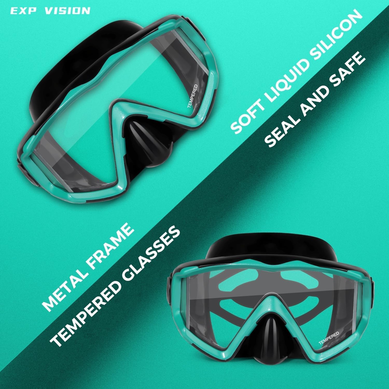Adult Pano 3 Scuba Diving Mask, Tempered Glass Snorkel Mask Anti-Fog Swim Mask No Leakage Swim Goggles with Nose Cover Snorkeling Gear for Snorkeling