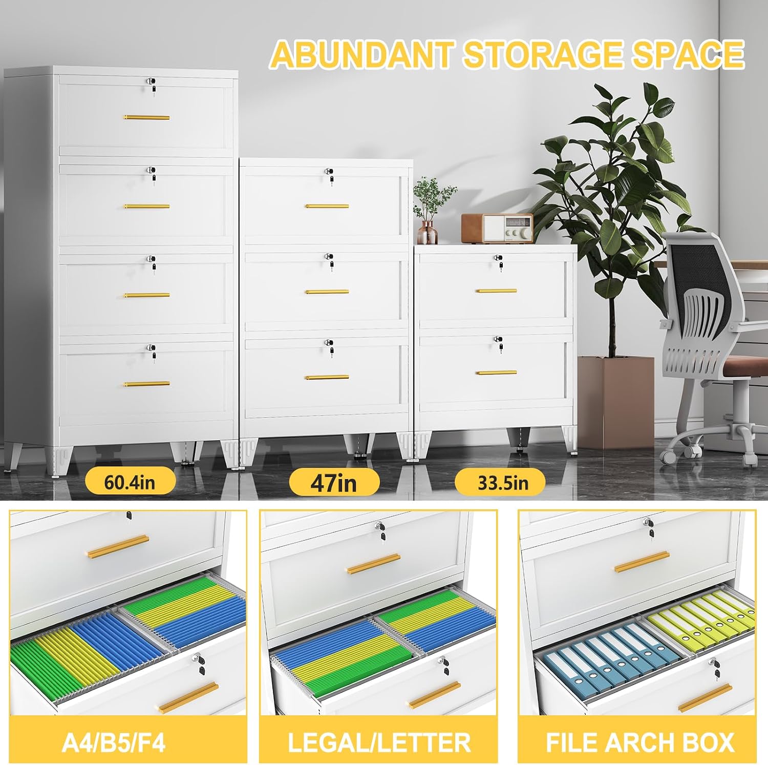 3 Drawer File Cabinet, Office Mobile Filing Cabinet, Printer Stand | All-in-One Office Storage, 3 Storage Drawers, 2 Adjustable Shelves, Lockable Cabinet, 4 Casters, 46.5-Inch Top