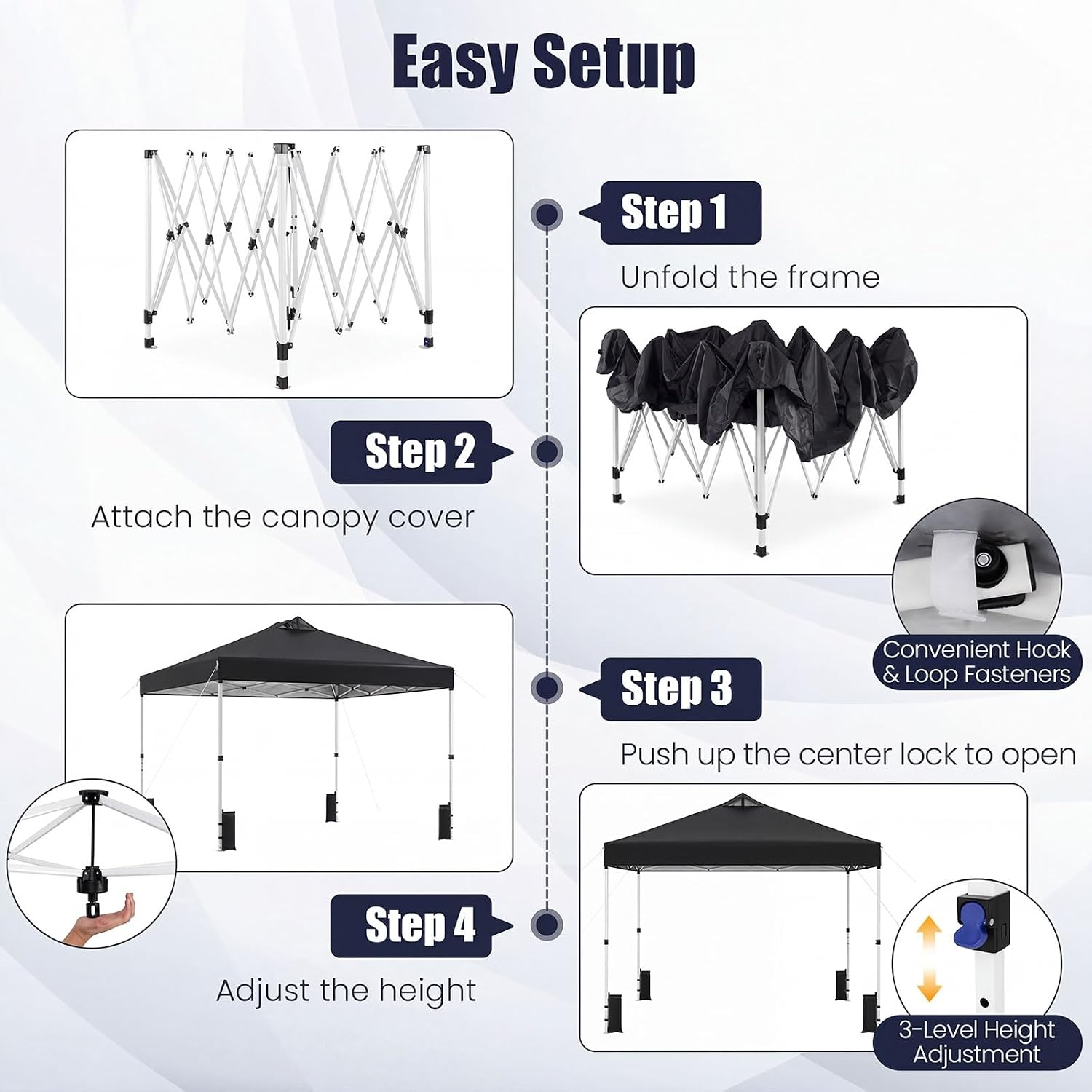 Tangkula 10 x10 Ft Pop Up Canopy with Center Lock, UPF 50+ One-Button Setup Outdoor Canopy Tent with Roller Bag, 4 Sand Bags, Heavy-Duty Steel Frame