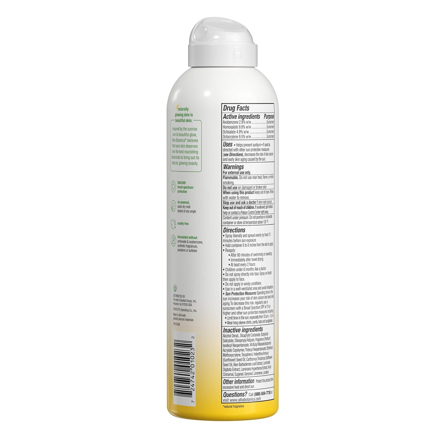 Alba Botanica Sport Sunscreen Spray for Face and Body, SPF 50, 5 fl oz Bottle