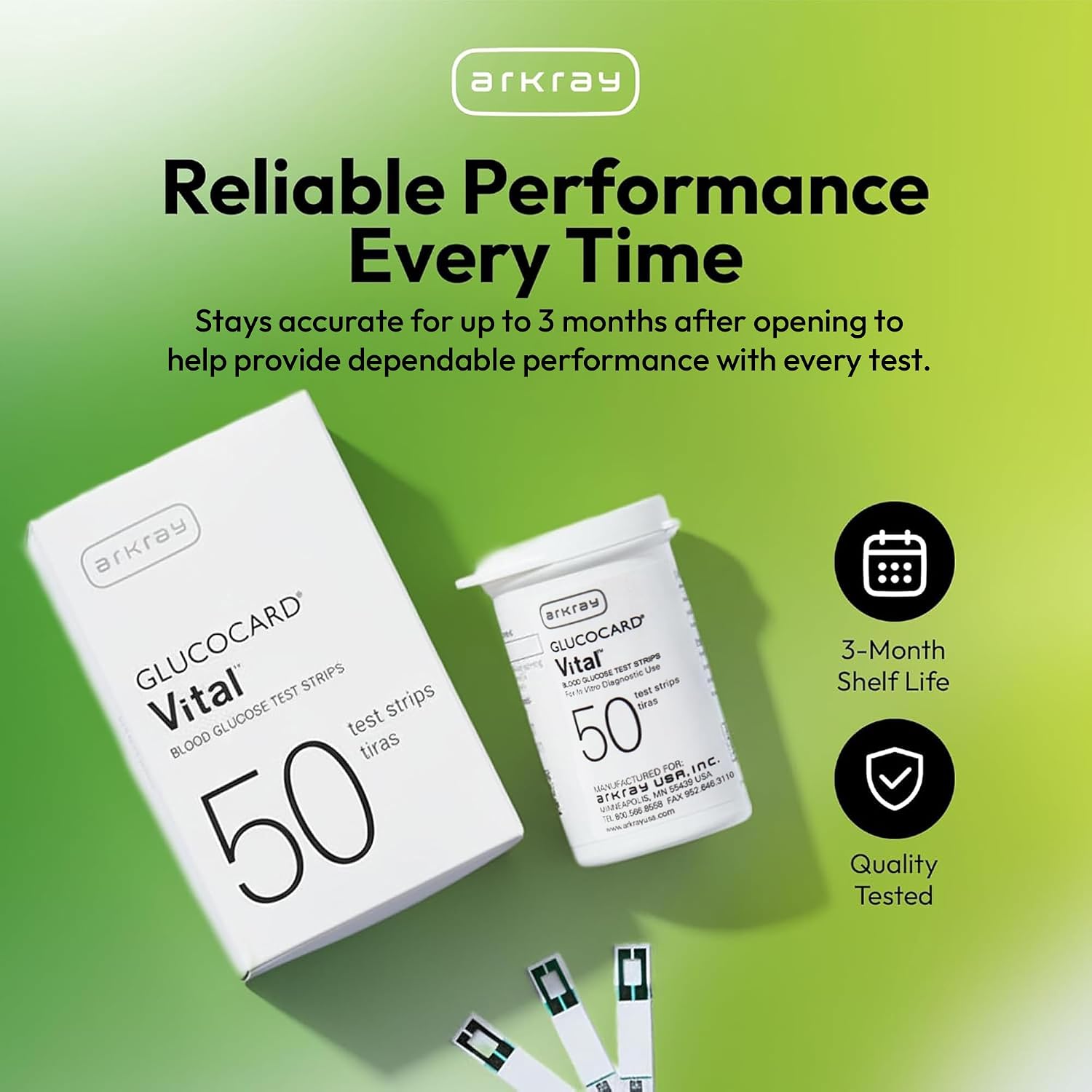 ARKRAY GLUCOCARD Vital Blood Glucose Test Strips – No Coding Required, Fast 7-Second Results