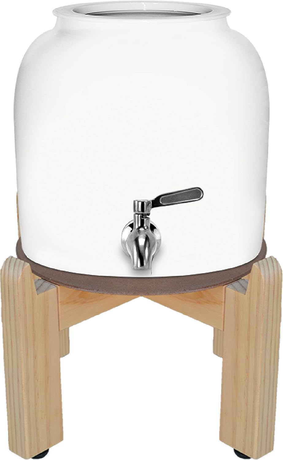 Geo Sports Porcelain Ceramic Crock Water Dispenser, 8 Inch Wood Stand, Stainless Steel Faucet, Valve Included. Fits 3 to 5 Gallon Jugs. (Blue)