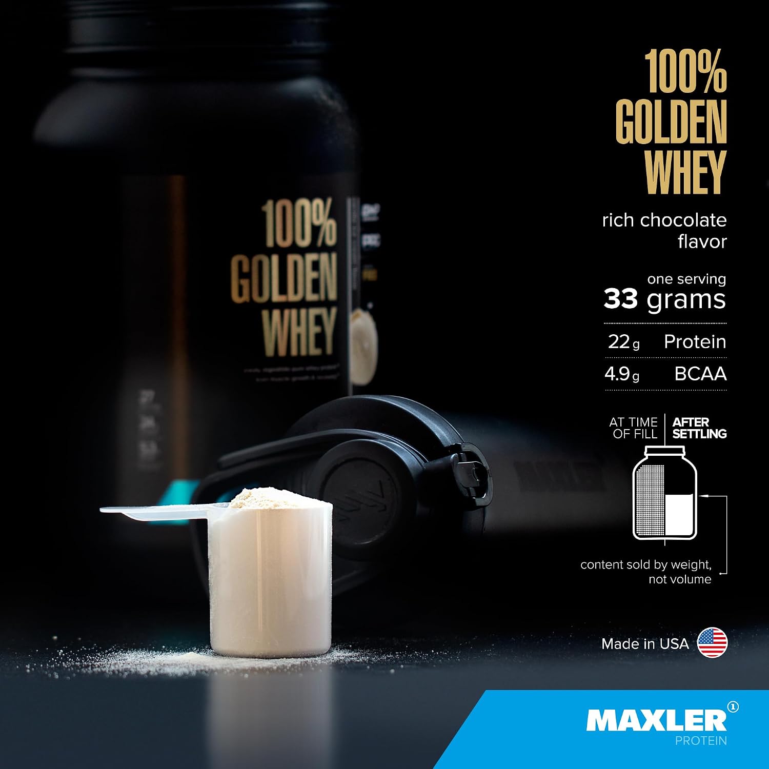 100% Golden Whey Protein - 24g of Protein per Serving - Whey Protein Powder for Pre Post Workout - Fast-Absorbing Whey Concentrate, Isolate & Hydrolysate Blend - Vanilla Ice Cream 2 lb