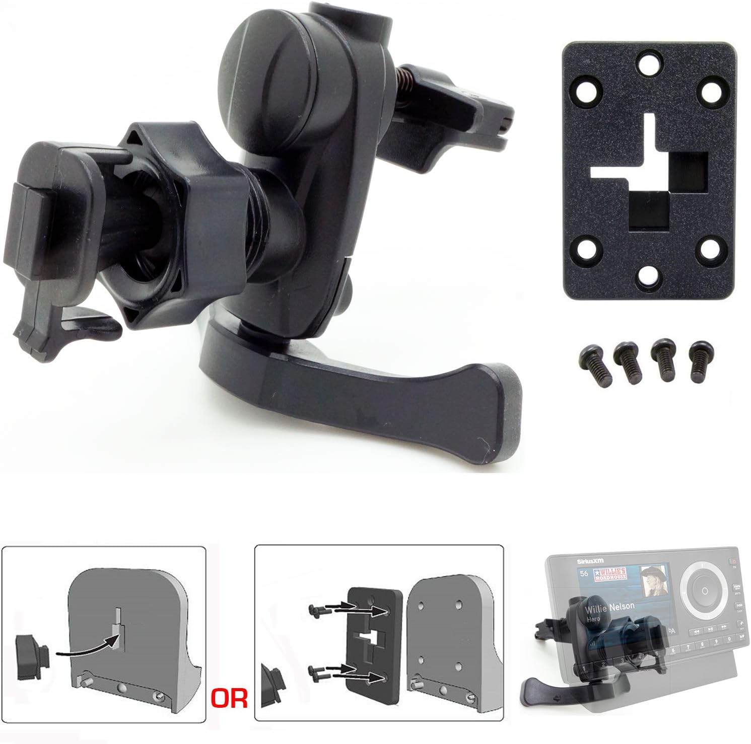 Simple-Lock Air Vent Holder Mount for Sirius XM Onyx EZ EZR Plus Lynx StarMate Stratus 5 6 7 Roady Delphi Skiff Nexus & Helix Satellite Radio