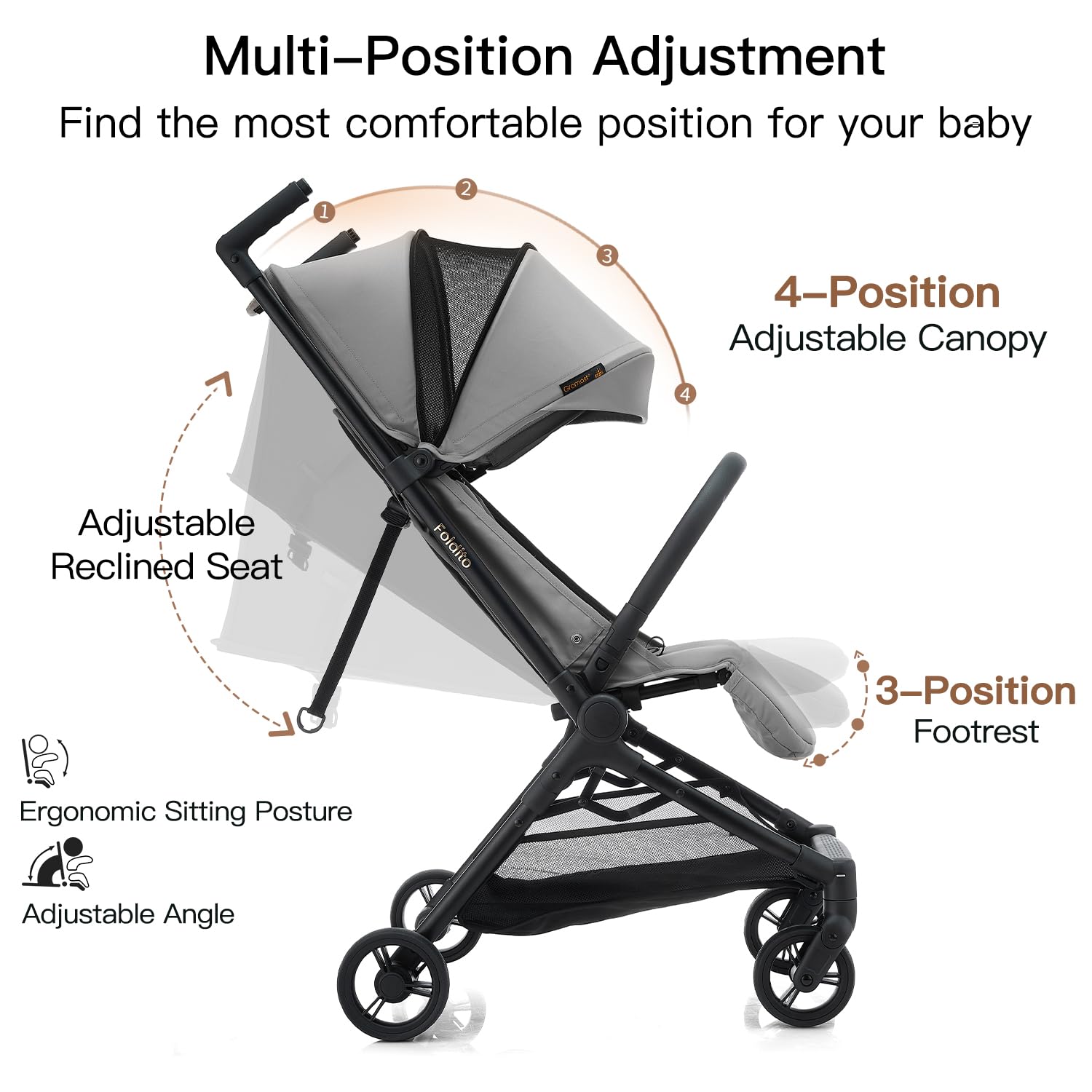 Gromast Travel Stroller for Airplane, Ultra Compact & Lightweight – Only 9.9 lbs, Portable Infant Toddler Baby Stroller, w/UPF 50+ Canopy - Black