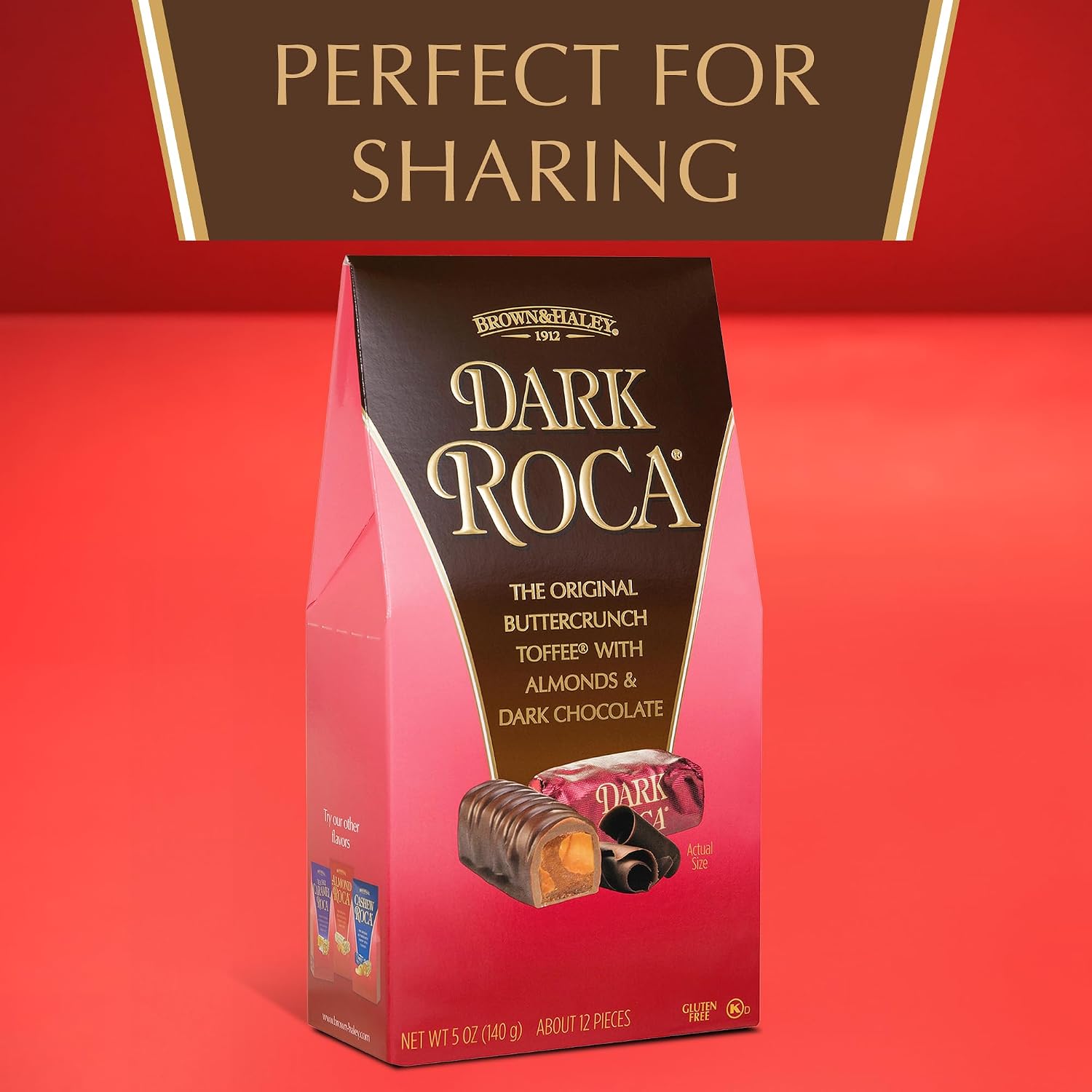 Brown & Haley Roca Chocolate Caramel Buttercrunch Toffee - 5 oz | Caramel Buttercrunch Toffee with Almonds & Sea Salt - Individually Wrapped - Gluten Free, Kosher - Gifts and Sharing
