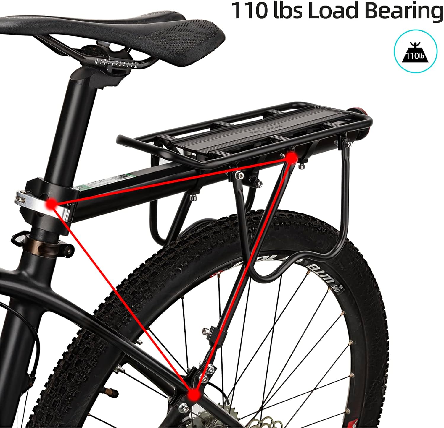 ROCKBROS Rear Bike Rack Quick Release Bike Cargo Rack for Luggage Commuting | Easy to install,heavy duty steel,red reflector,side protection,quick release system,rear back pannier rack with intructions
