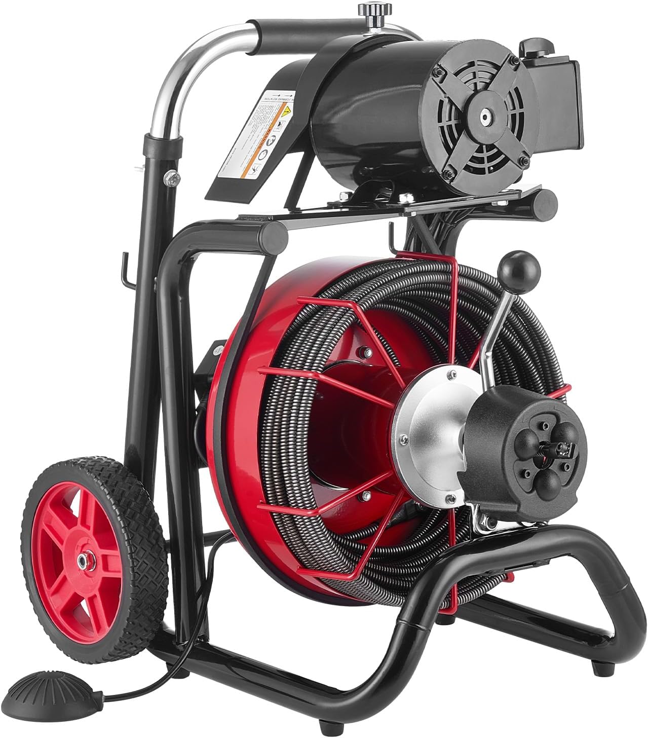 VEVOR Drain Cleaner Machine 75 FT x 3/8 Inch, Sewer Snake Auger Manual Feed with 4 Cutters & Air-activated Foot Switch for 2" to 4" Pipes