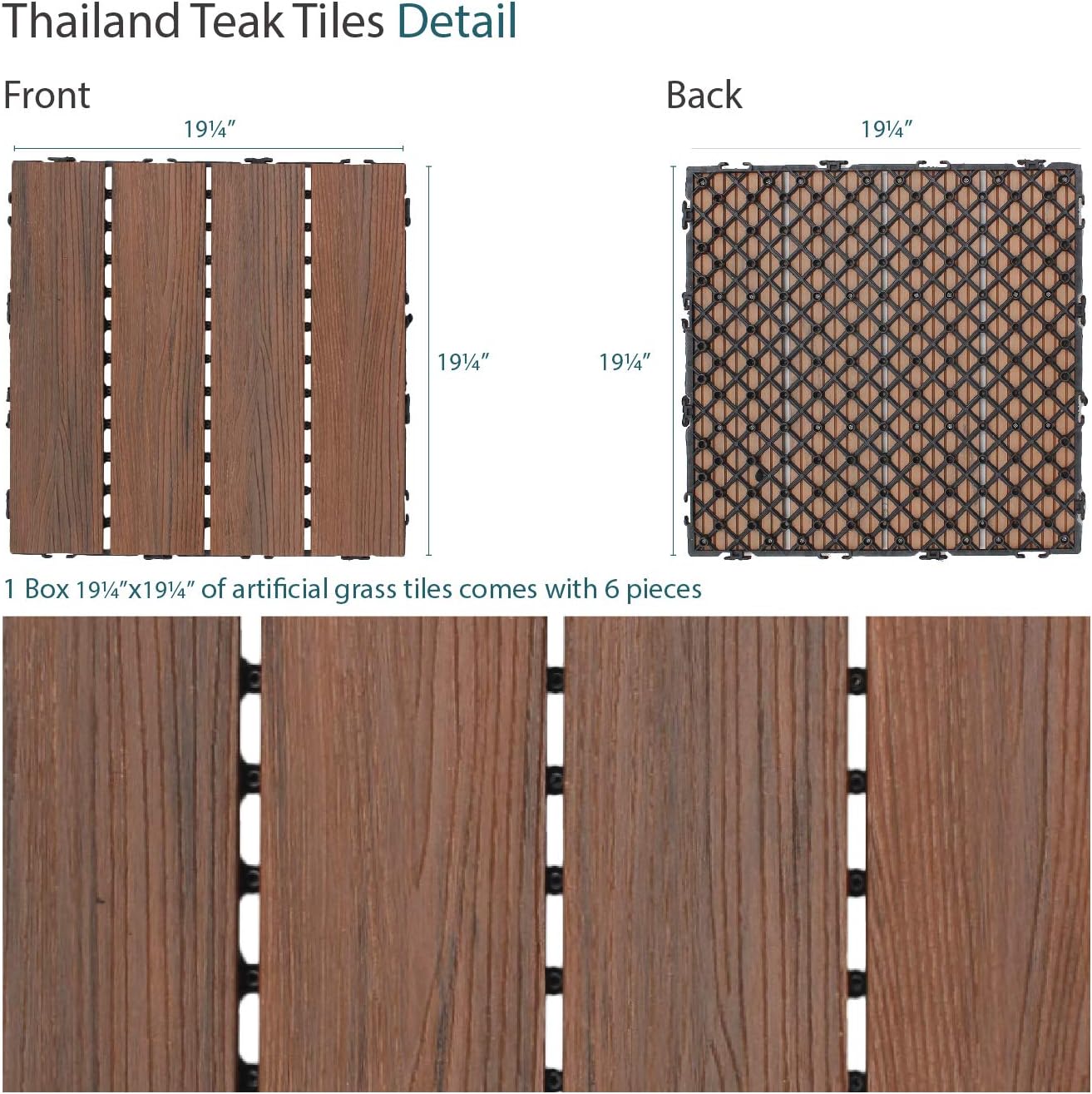 ECOOPTS 12"x12" Interlocking Deck Tiles Patio Floor Tiles Outdoor Flooring Wood Deck Tiles for Porch Balcony Backyard, 9 Slat x 15 Boxes, Brown