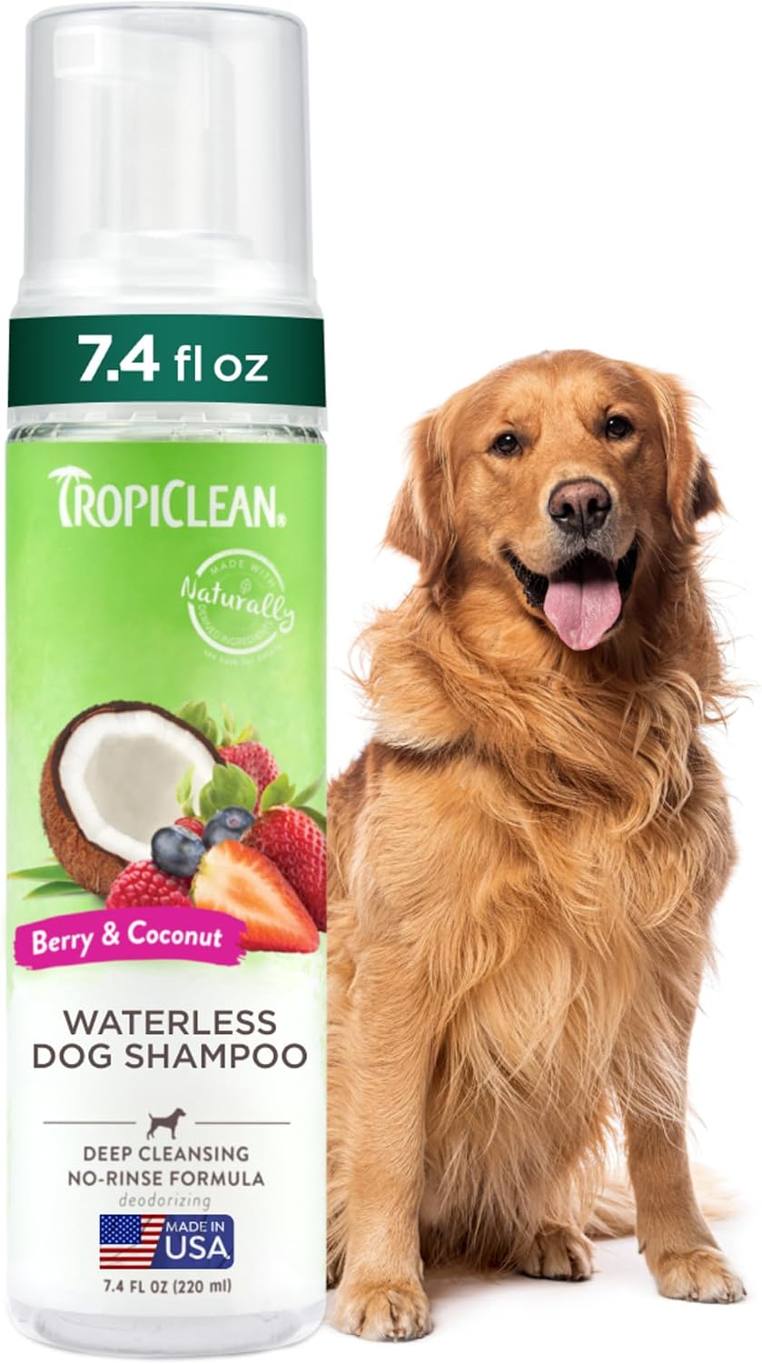 TropiClean No Rinse Waterless Dog Shampoo, Papaya & Coconut Scent, 7.4oz