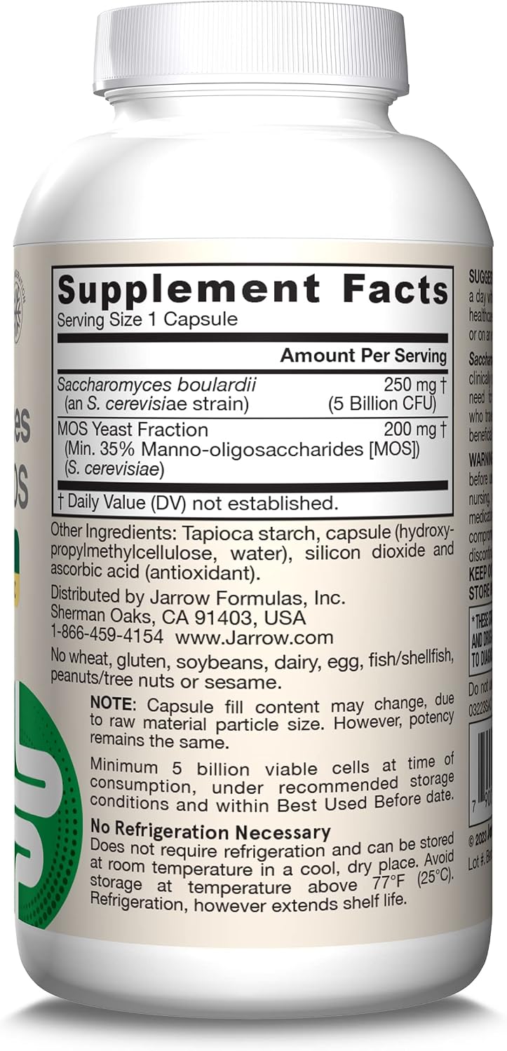 Jarrow Formulas Saccharomyces Boulardii + MOS Probiotics for Digestive Health and Intestinal Tract Support - 5 Billion CFU Per Serving - 90 Delayed Release Caps - Probiotic + Prebiotic - 90 Servings | Intestinal Tract Support, 5 Billion CFU Per Serving,…