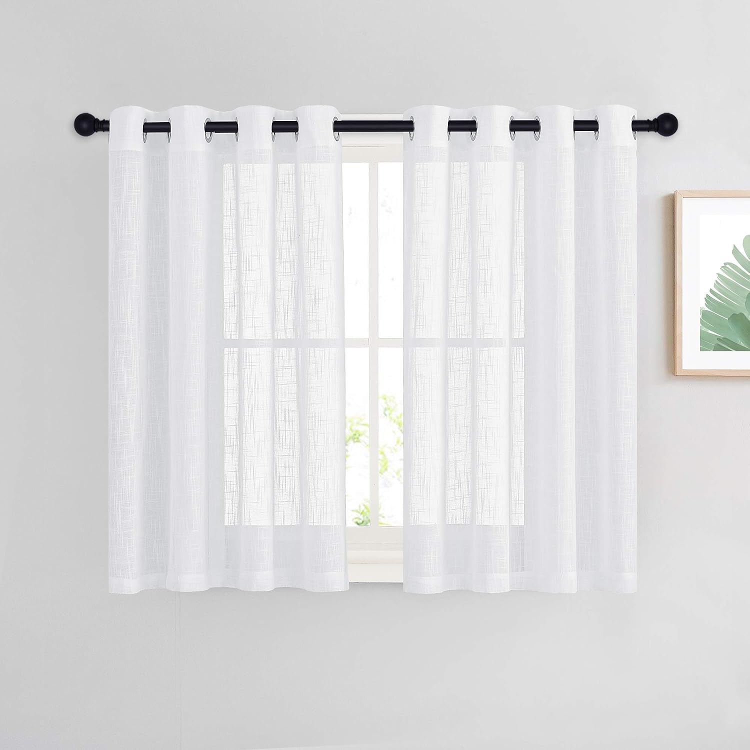 NICETOWN Linen Curtains White Semi Sheer 72 inch Long for Windows, Privacy with Light Filtering Grommet Top Window Treatments for Bedroom/Living Room