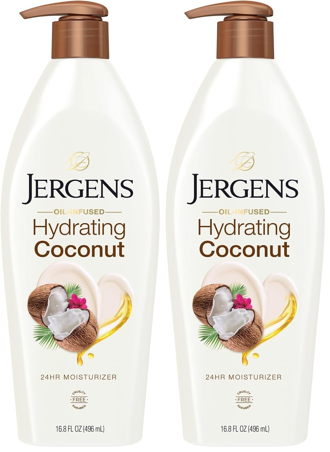 Jergens Hydrating Coconut Body Lotion, Hand and Body Moisturizer, Infused with Coconut Oil, Hydrates Dry Skin Instantly, Dermatologist Tested, 16.8 oz | Coconut Oil, Instantly Hydrates, Dermatologist Tested, Extra Dry Skin Care, Long-Lasting Moisture