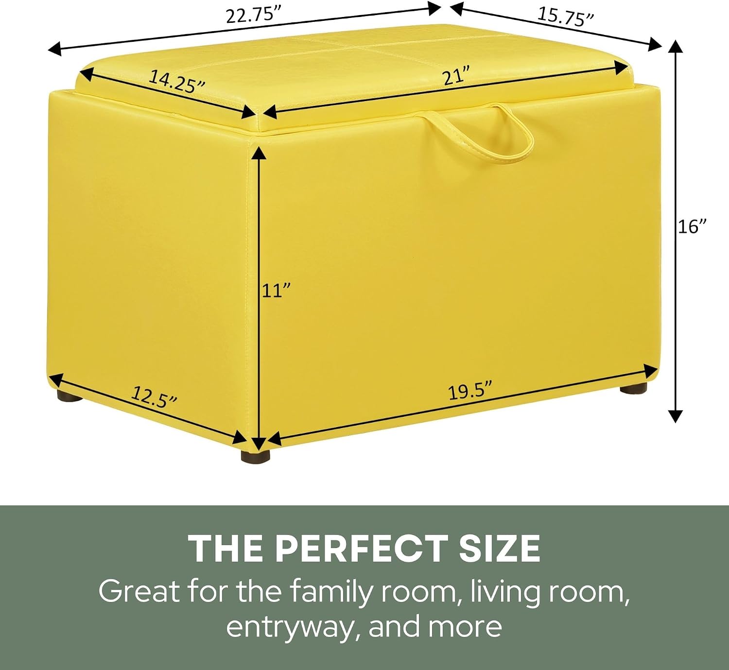 Convenience Concepts Designs4Comfort Accent Storage Ottoman 22.75" - Modern Foot Stool with Decorative Tray for Living Room, Dining Room, Office, Blue Faux Leather