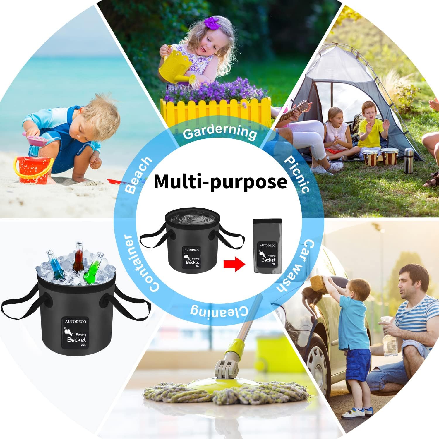 Collapsible Bucket 5 Gallon Container Folding Water Bucket Portable Wash Basin 20L