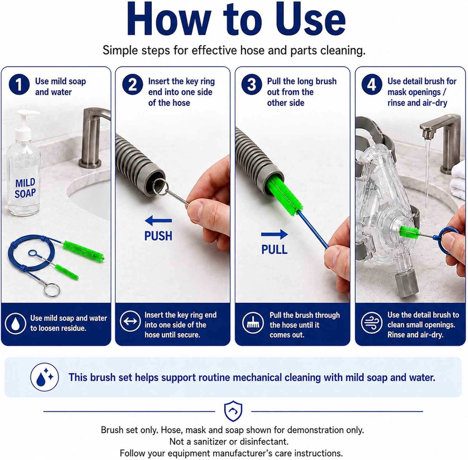 CPAP Cleaning Brush Set, 78.7 in Dual-Ended CPAP Hose Brush for 22 mm & 15 mm Tubing, Tube Cleaning Brush & Hose Cleaner Brush with Detail Brush for Mask