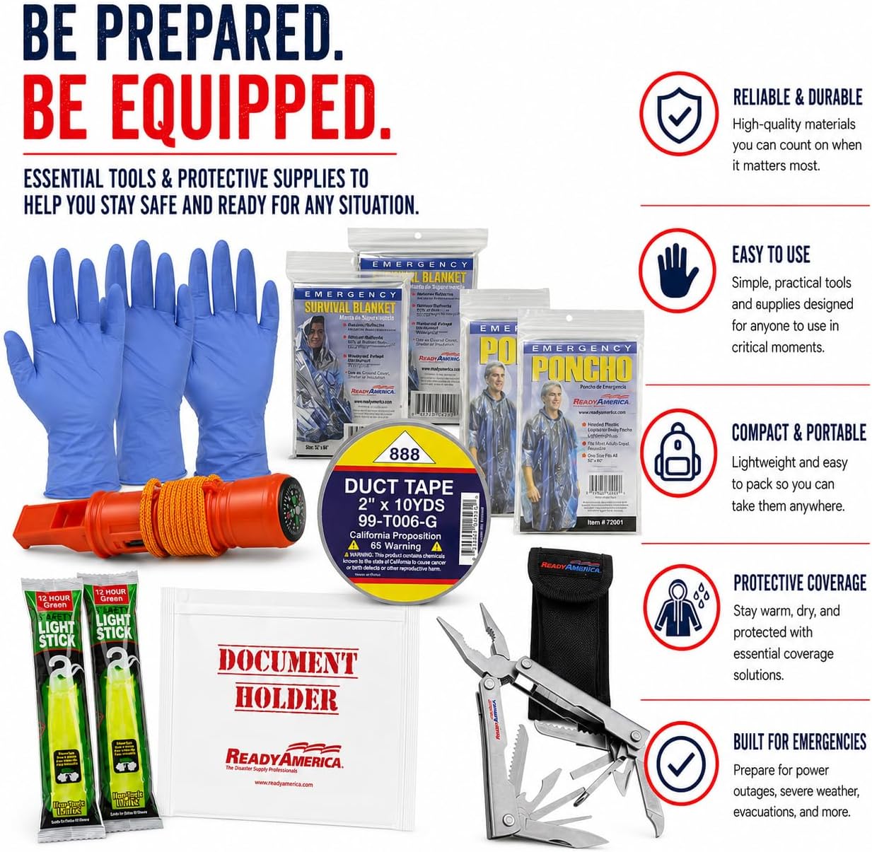 Ready America 70285, 2-Person 3-Day Deluxe Emergency Backpack | Premium Survival Kit w/ Food, Water, Medical Supplies, Tools