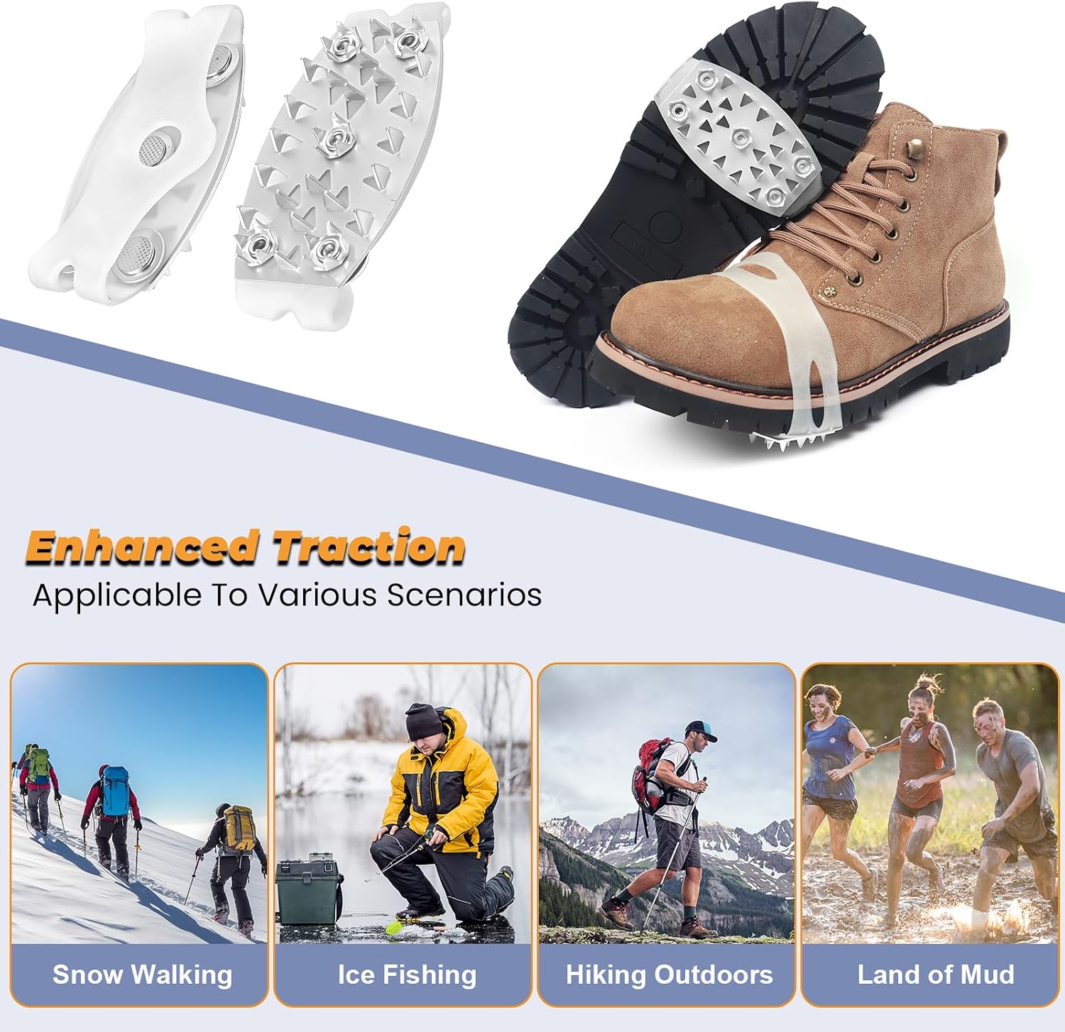 25-Spike Traction Cleats with Enhanced Grip | Anti-Slip Ice Cleats for Snow and Ice | Discreet Design | Easy On-Off Crampons