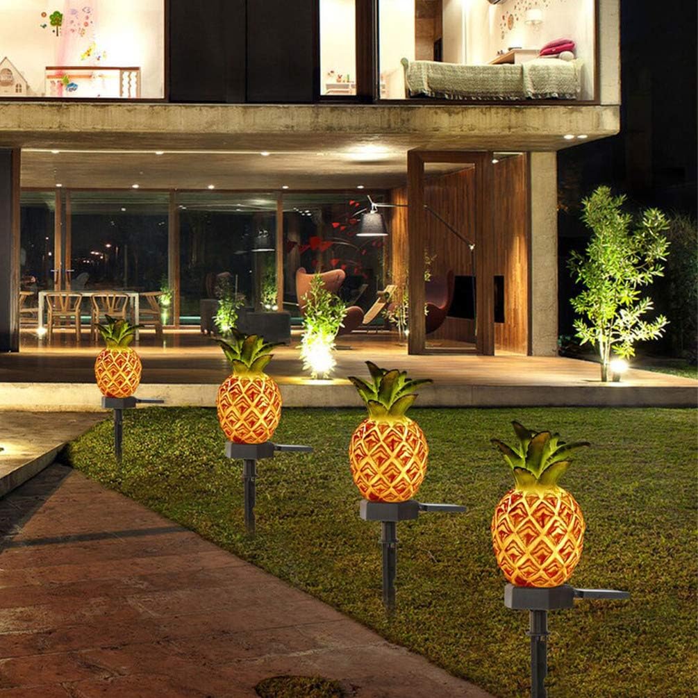 Uonlytech 2-Pack Pineapple Solar Outdoor Landscape Lights Waterproof Solar Garden Lamps for Pathways Yard Patio Party Outdoor Decoration