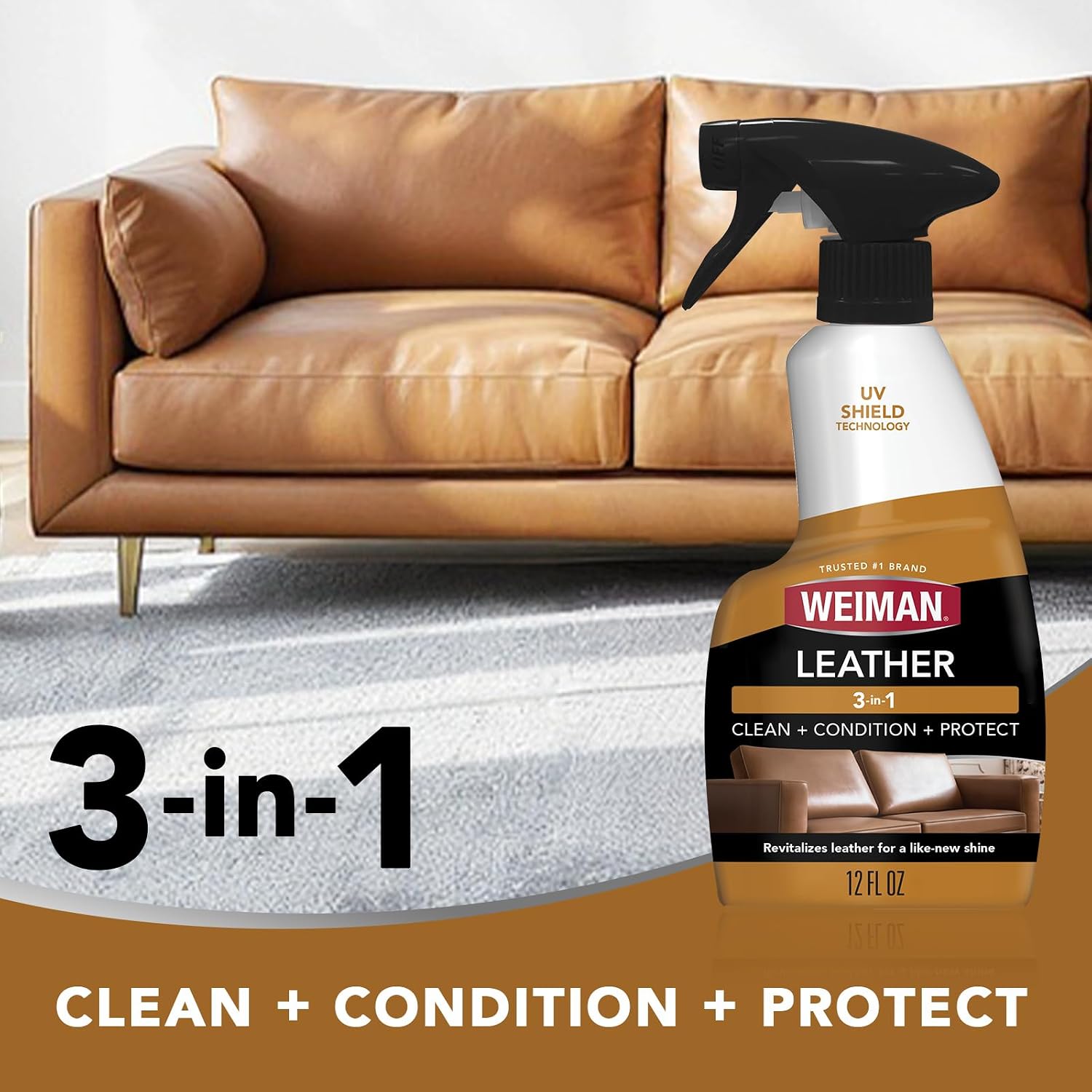 Weiman Leather Cleaner, Polish and Conditioner for Furniture, Car, Purses, Shoes, Boots and Couches- Micro Fiber Towel Included, 22oz