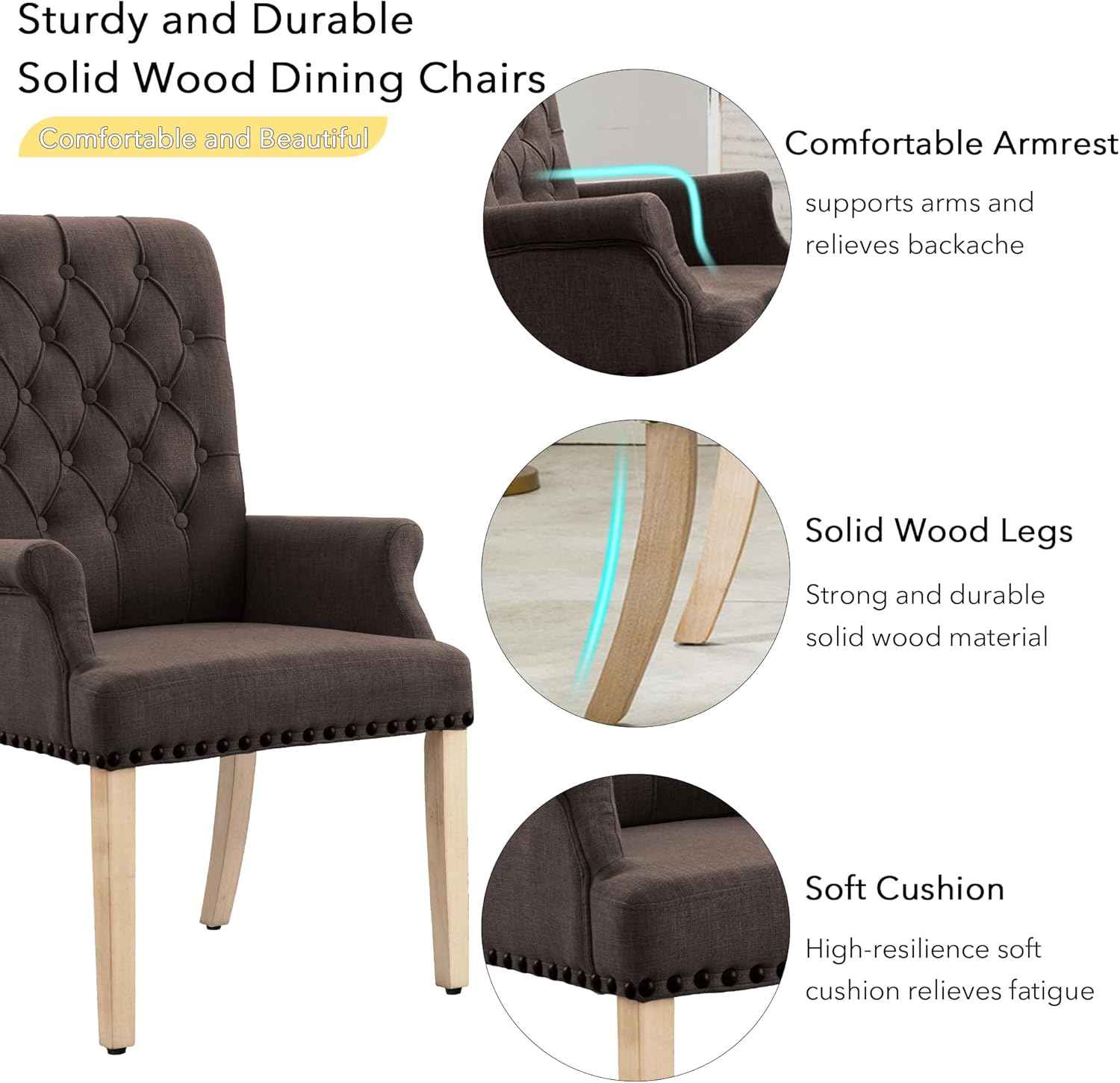 adochr Dining Chairs with Arms,Linen High Back Dining Room Chairs, Beige