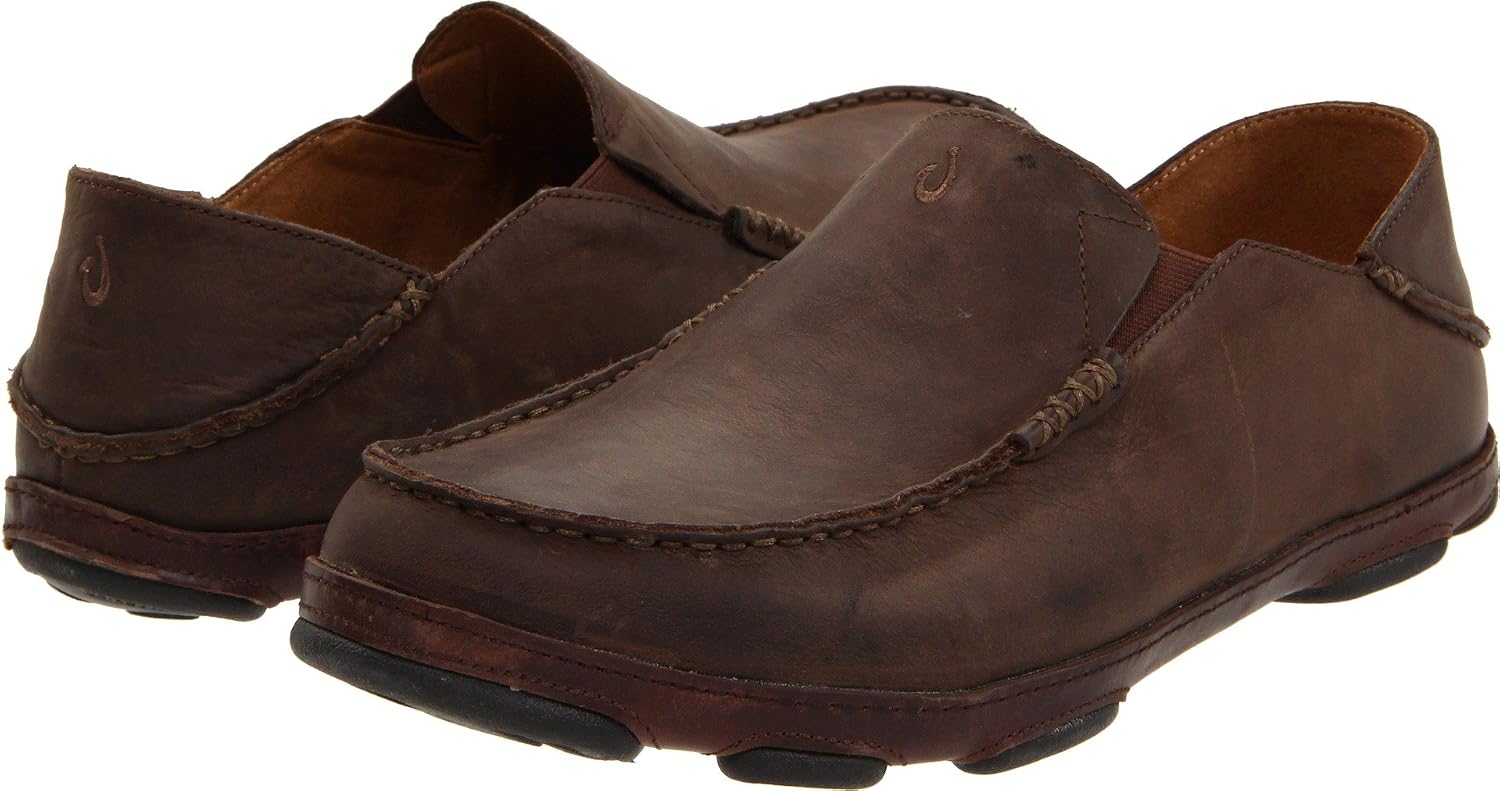 OluKai Moloa Men's Premium Leather Shoes, Easy Slip On & Off Design | Casual & Versatile Loafer, Drop-in Heel & Enhanced Traction