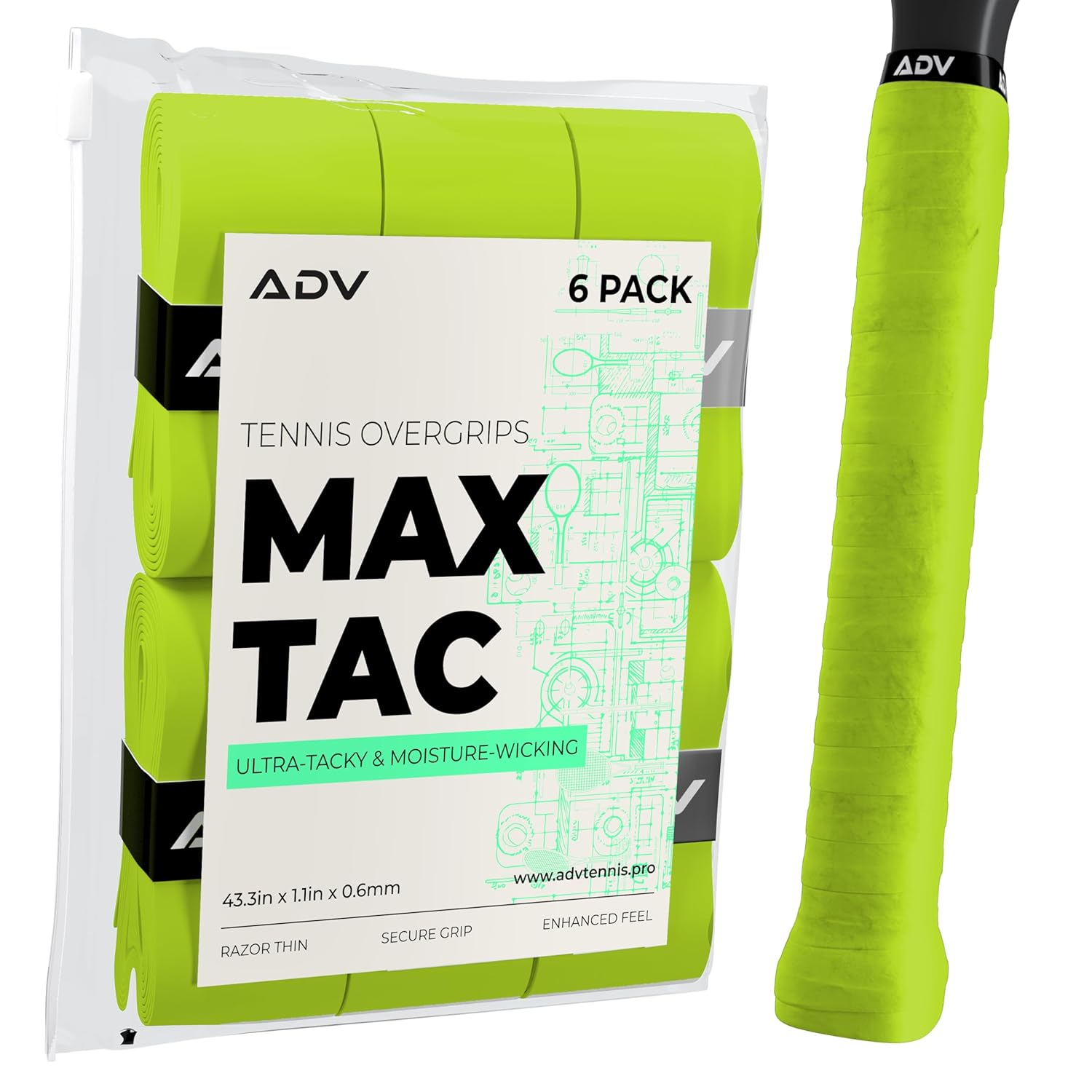 ADV MaxTac Tennis Overgrip, Tacky Moisture-Wicking Grip (Orange, 12-Pack)