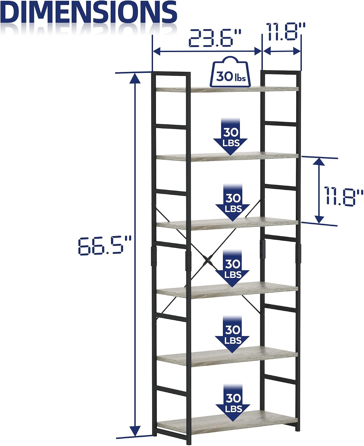 NUMENN 5 Tier Bookshelf, Tall Freestanding Open Storage Bookcase, Vintage