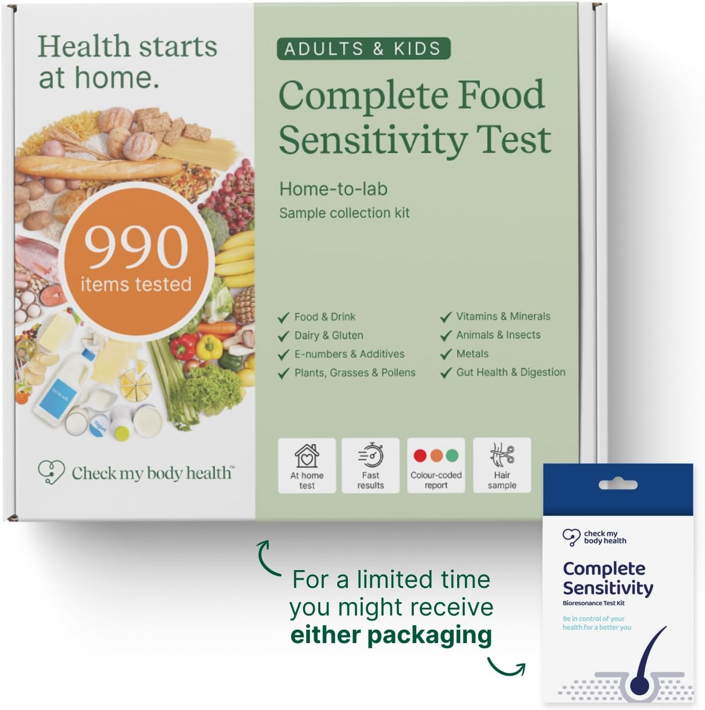 Food Sensitivity Test Kit for Adults & Kids - 990 Items - Hair Sample