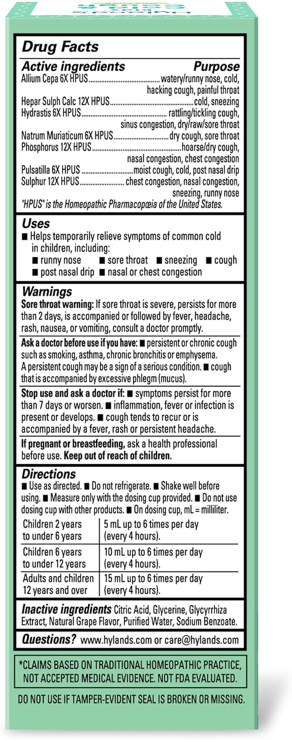 Hyland's Kids Cold and Cough, Day and Night Combo Pack, Cold Medicine for Ages 2 and up, Syrup Cough Medicine for Kids, Nasal Decongestant, 4 Fl Oz (Pack of 2)