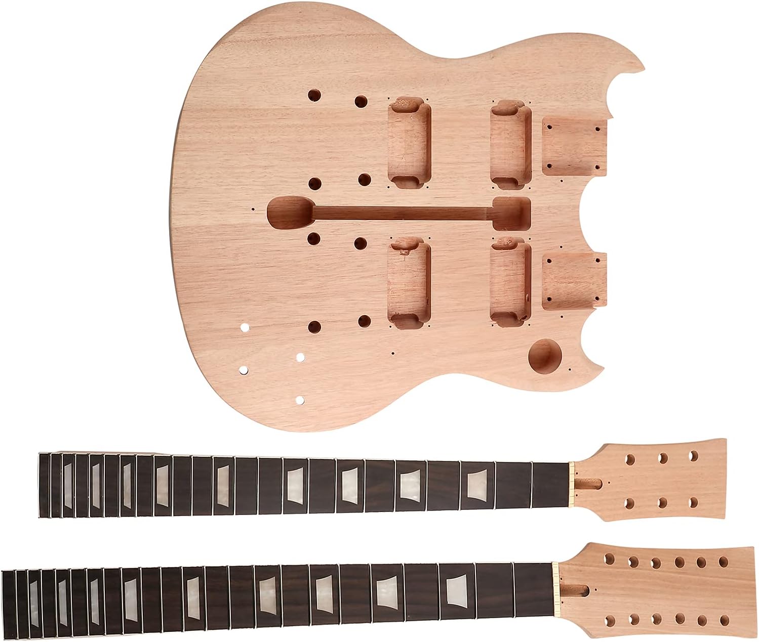 DIY Electric Guitar Kit Double Neck 12 String Beginner Guitar Kit | Mahogany Body, Mahogany Neck, Rosewood Fretboard, Right Handed, Chrome Hardware