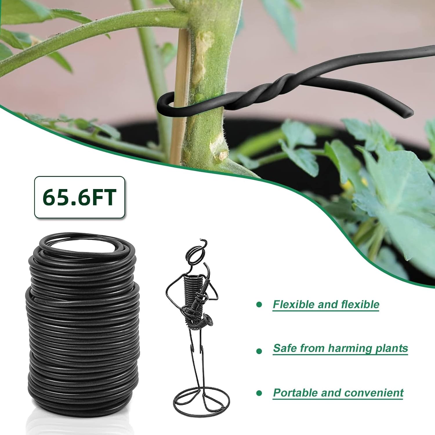 Decoroca Soft Plant Ties for Support - 65.6' Reusable Waterproof Plant Wire, 3.5mm Garden Twist