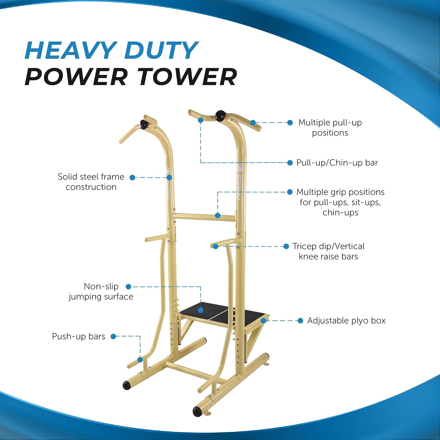 Stamina Pull Up Bar Tower & Dip Station, Free Standing Outdoor Home Gym Equipment - Adjustable and Portable Workout Stand for Calisthenics Body Weight Training