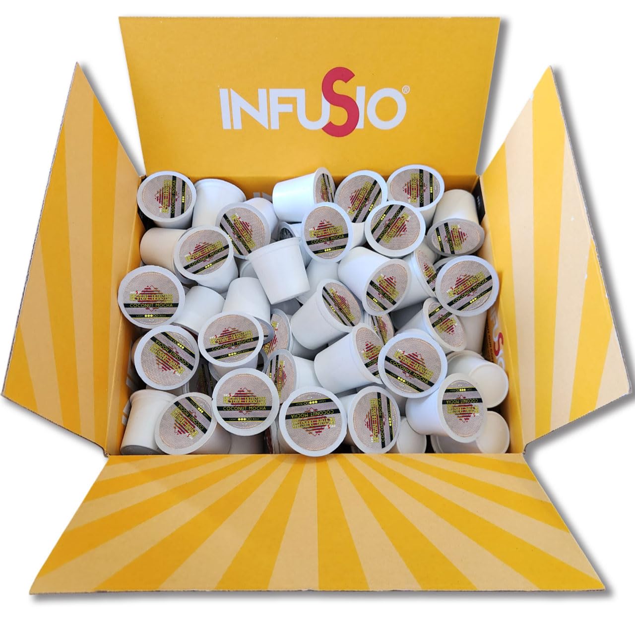 InfuSio Coffee Pods Variety Pack – 96 Count, 12 Blends of Crafted Origins and Indulgent Flavors Including Bourbon Pecan, Butter Toffee & Hazelnut, Medium & Dark Roast, No Sweeteners, Low Acid, Keurig Compatible