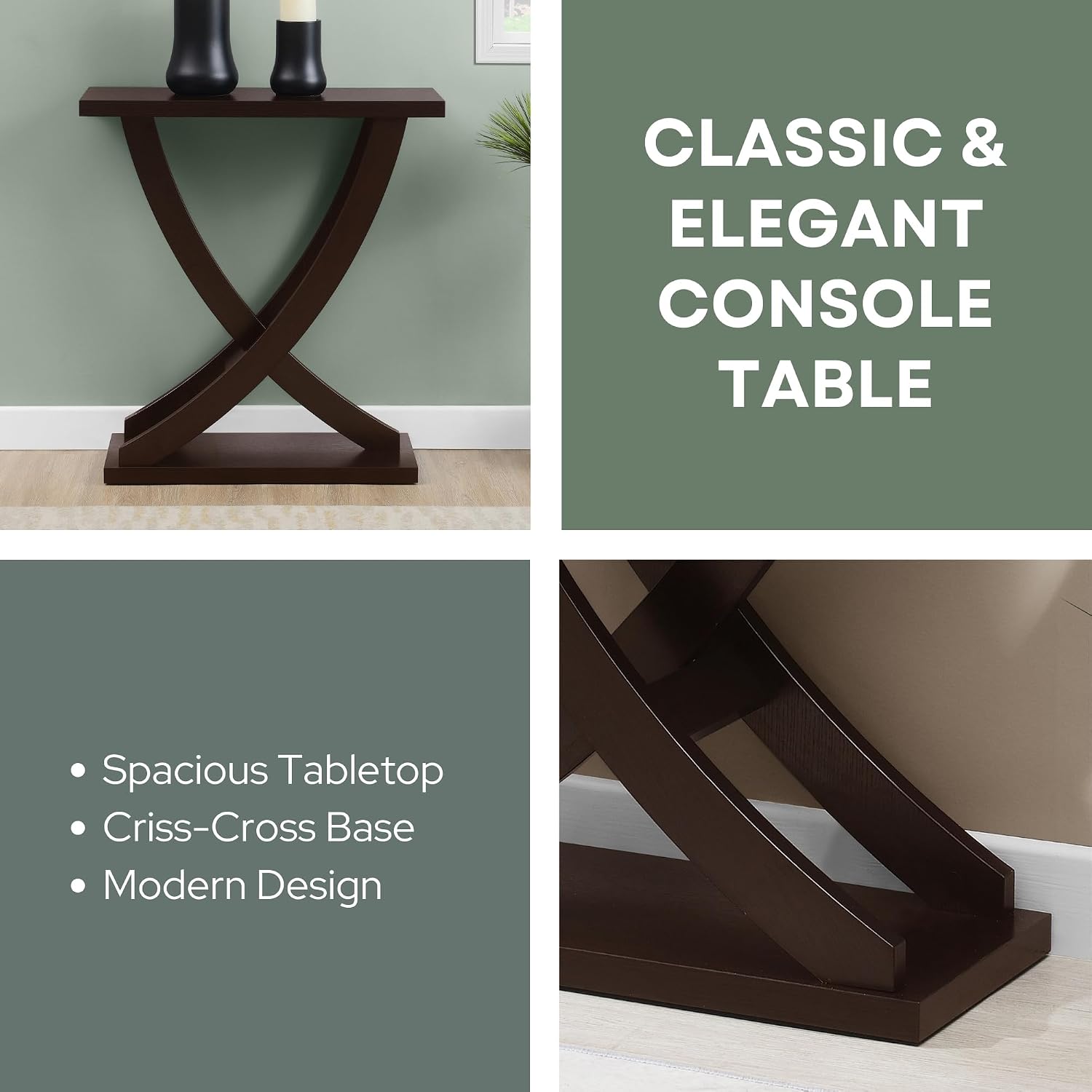 Convenience Concepts Newport Cross Step Console Table, Espresso
