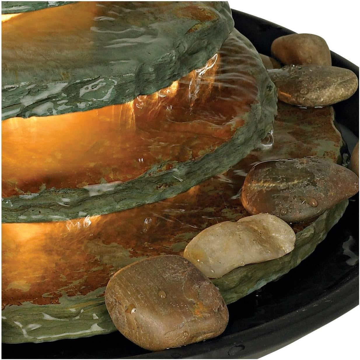 Pyramid 10" High Feng Shui Ball Lighted Table Indoor Small Fountain | Zen Modern Decor Slate Stone Tabletop with Light Waterfall Rock Water Feature for Desk Relaxation Bedroom Living Room