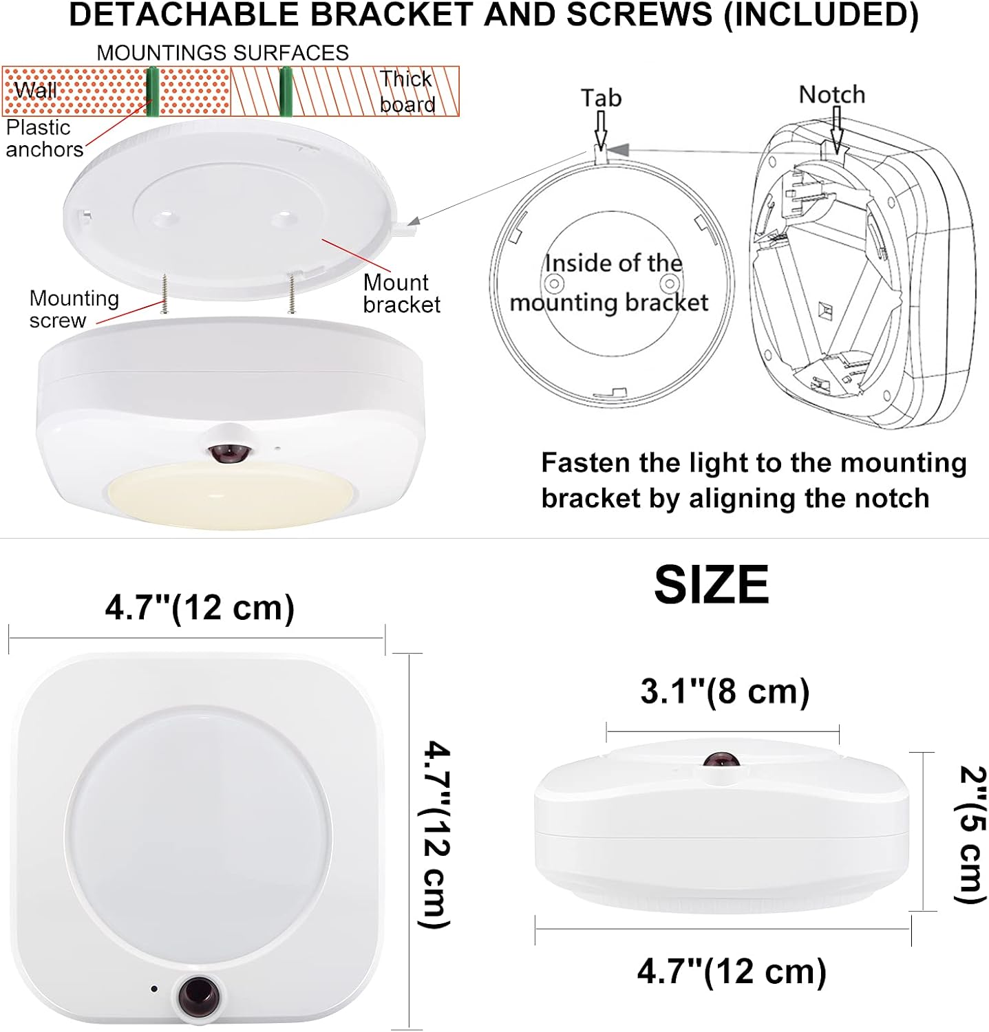 BIGMONAT Wireless Ceiling Light with Remote and Timer, Dimmable Motion Sensor Shower Light