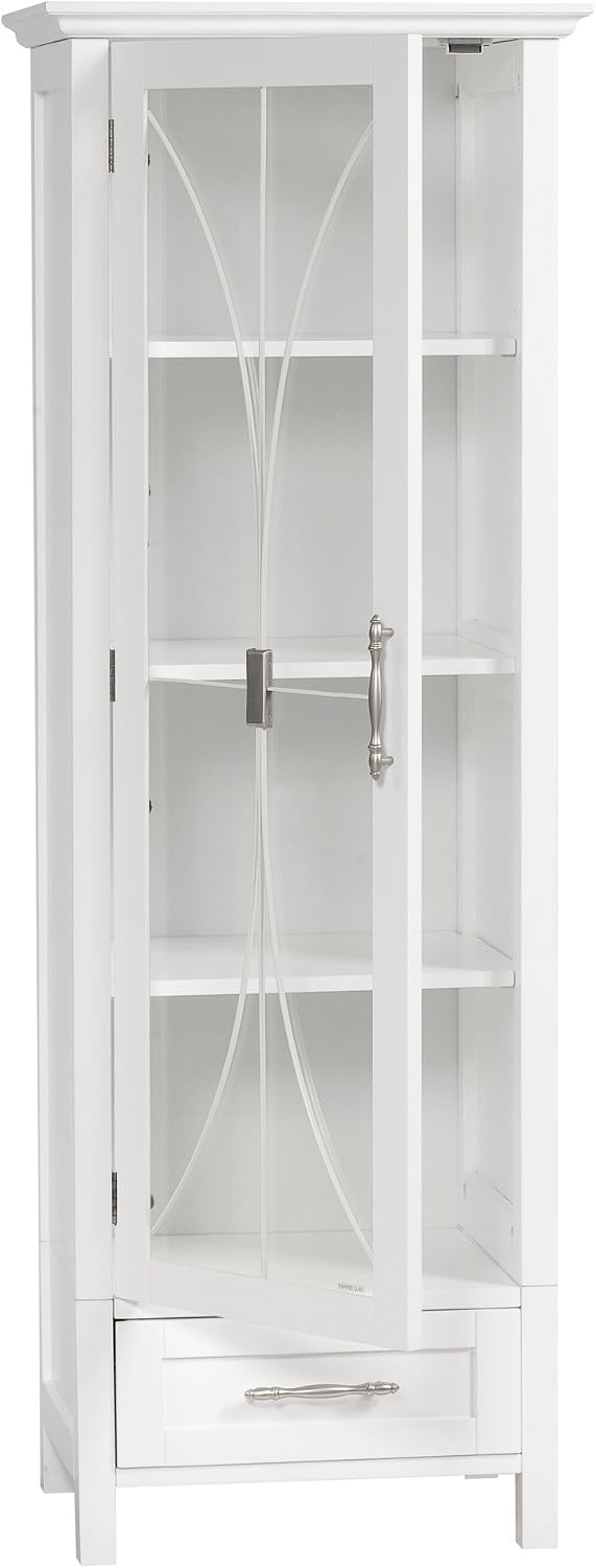 Teamson Home Avery Wooden Bathroom Linen Tower Cabinet with 1 Drawer 3 Adjustable Interior Shelves and 6 Storage Spaces, Oiled Oak