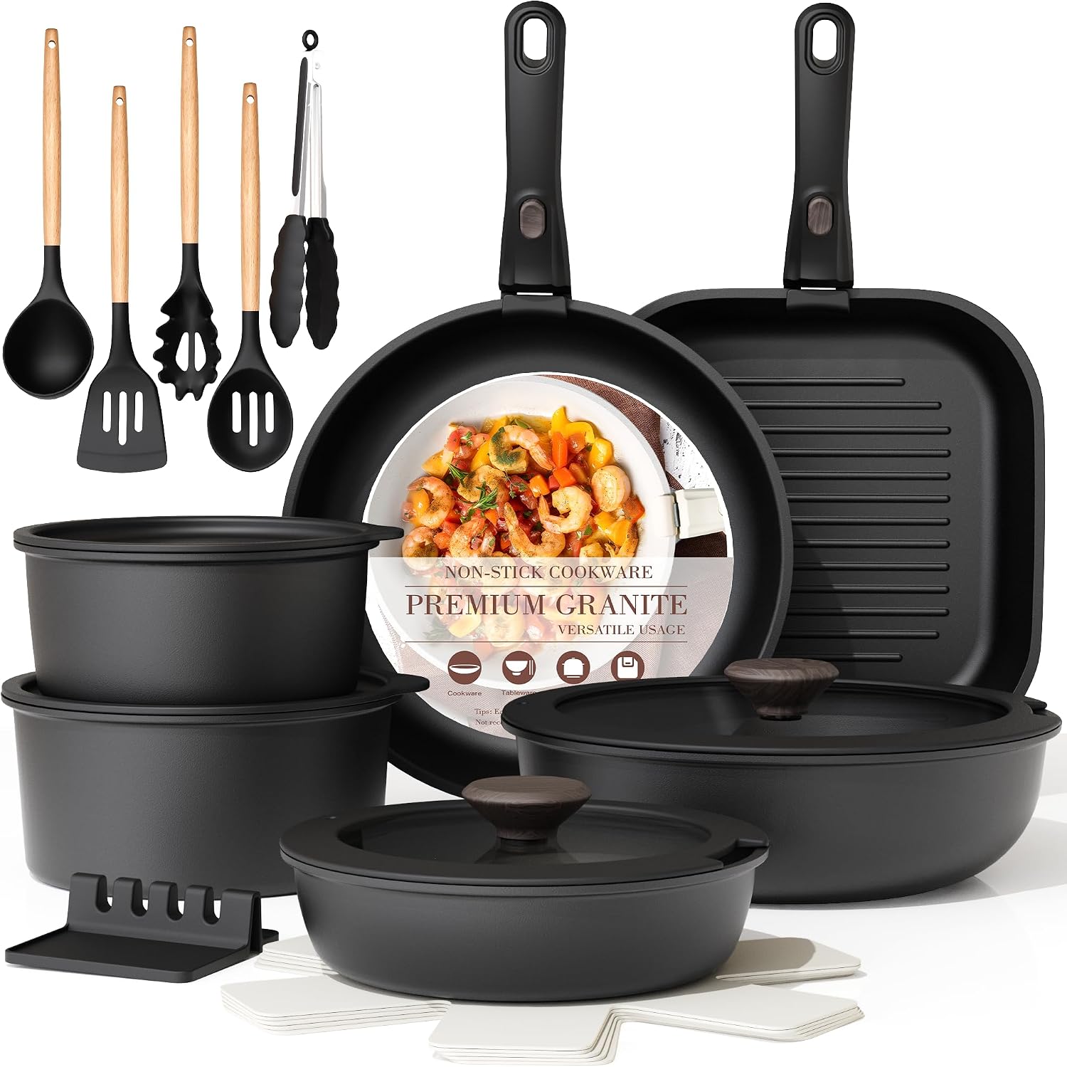 Astercook 21 Pcs Pots and Pans Set Non Stick, Ceramic Cookware Set Detachable Handle, RV Kitchen Cooking Set Removable Handles, Oven Safe, Induction Ready, Stackable, Cream, Fathers Day Gift for Men