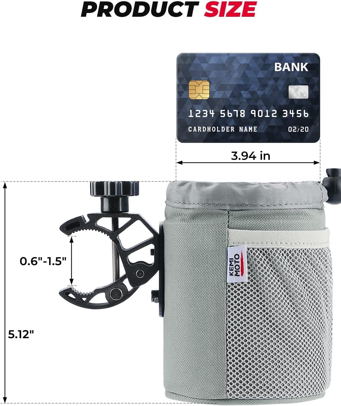 KEMIMOTO Motorcycle Cup Holder, Oxford Fabric Motorcycle Drink Holder with 0.6"-1.5" Alligator Clamp, Universal Water Bottle Cup Accessories for Bike