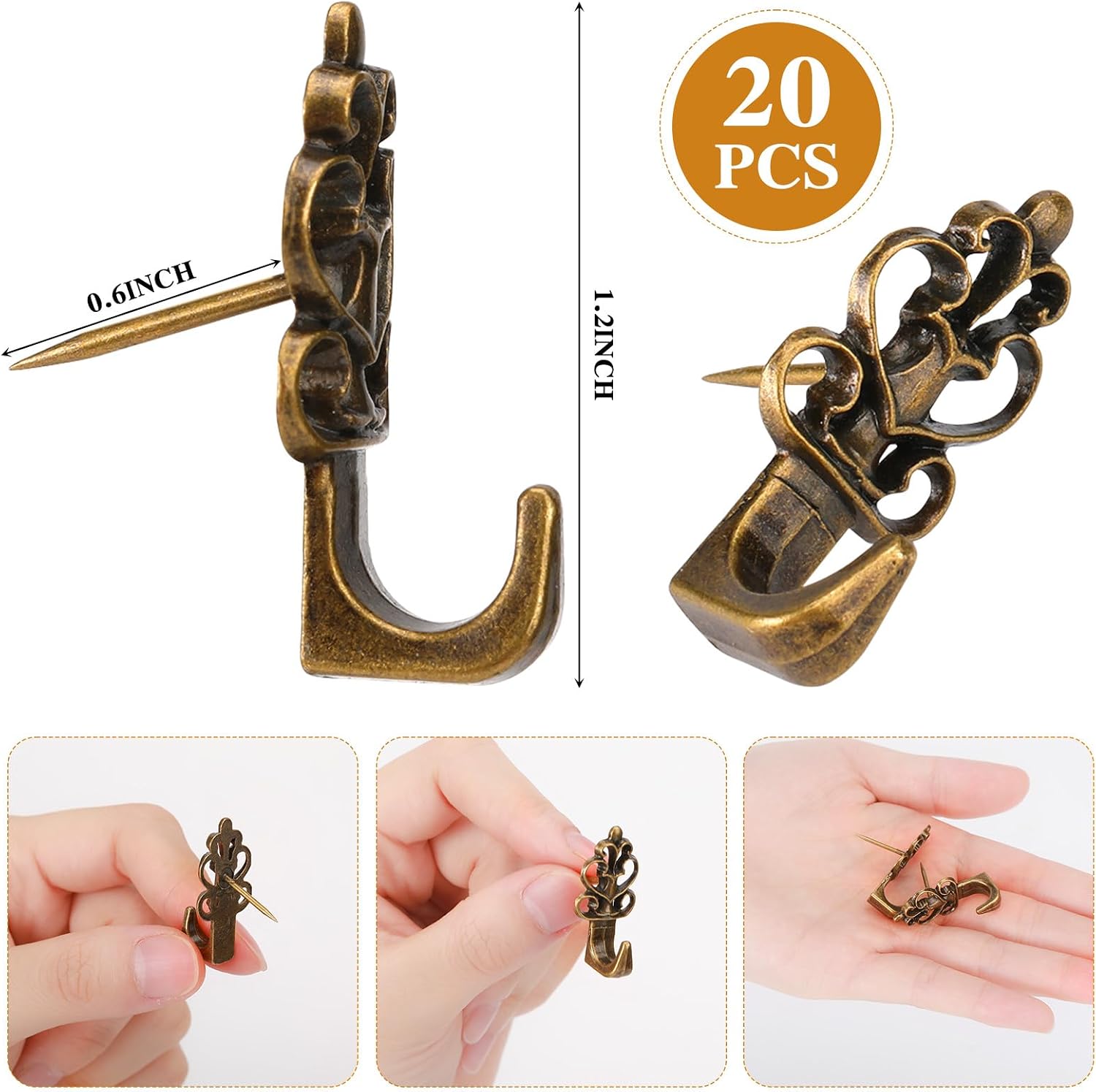 Hotop 20 Pieces Zinc Alloy Flower Push Pin Hangers Pin Hook,Lotus