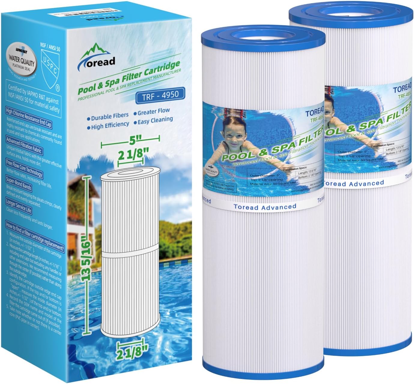 C-4950 Spa Filter Replaces Pleatco PRB50-IN, 373045, Jacuzzi J200, 2Pack