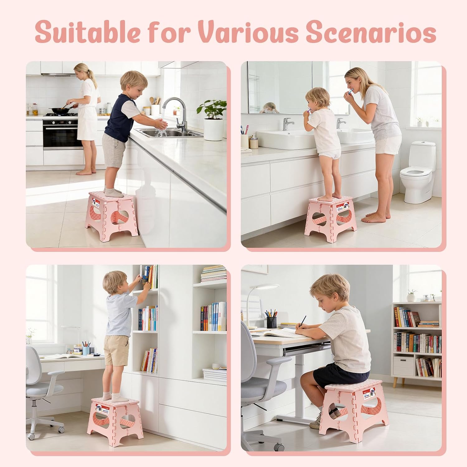 11 Inch Folding Step Stool for Kids, Non-Slip Foldable Stools, Black | Heavy Duty Collapsible Foot Stool, Lightweight with Built-in Handle, Holds 300 lb for Adults Kitchen Bathroom Bedroom Outdoor