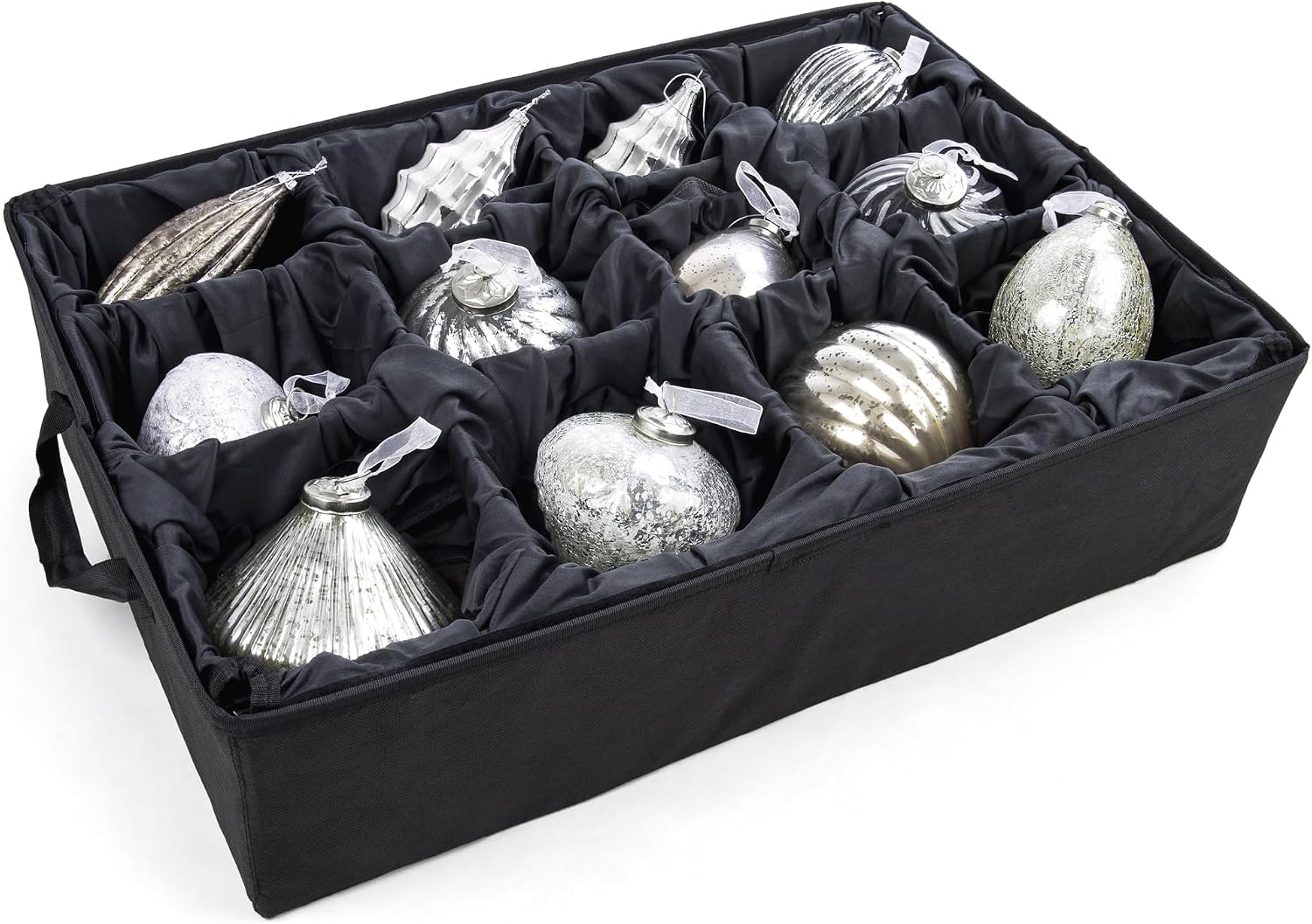 (Green Christmas Ornament Storage Box with Dividers) - Deluxe Ornament Keeper - Holds 72 Ornaments up to 4 Inches in Diameter | 3 Removable Trays with Separators | Acid-Free Fabric Lining