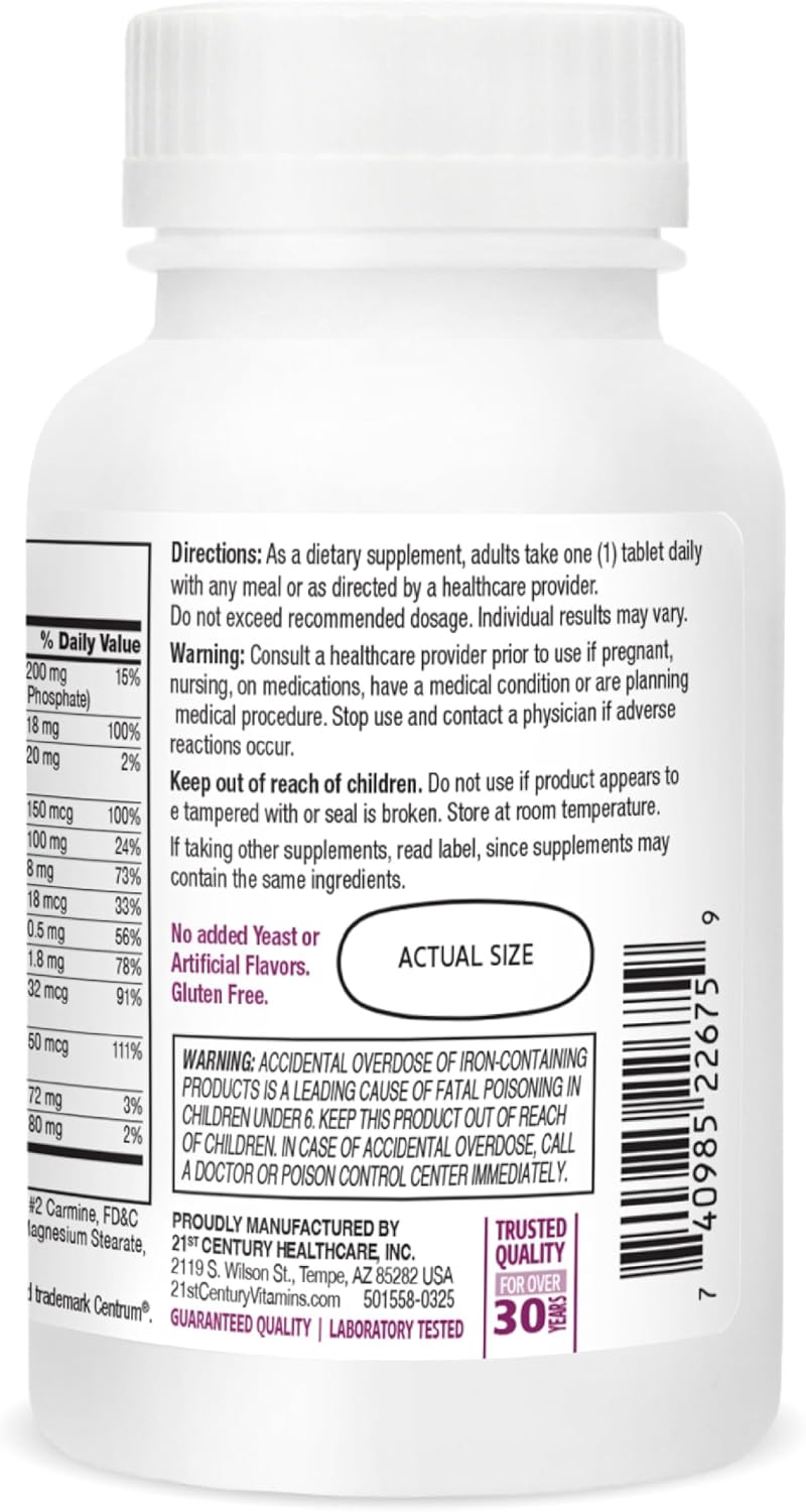 21st Century Sentry Women Multivitamin with Iron & Calcium, 120 Count | Complete Women's Multivitamin & Multimineral with Iron, Compare VS. Centrum® Women, Daily Energy, 120-count 4-month Supply