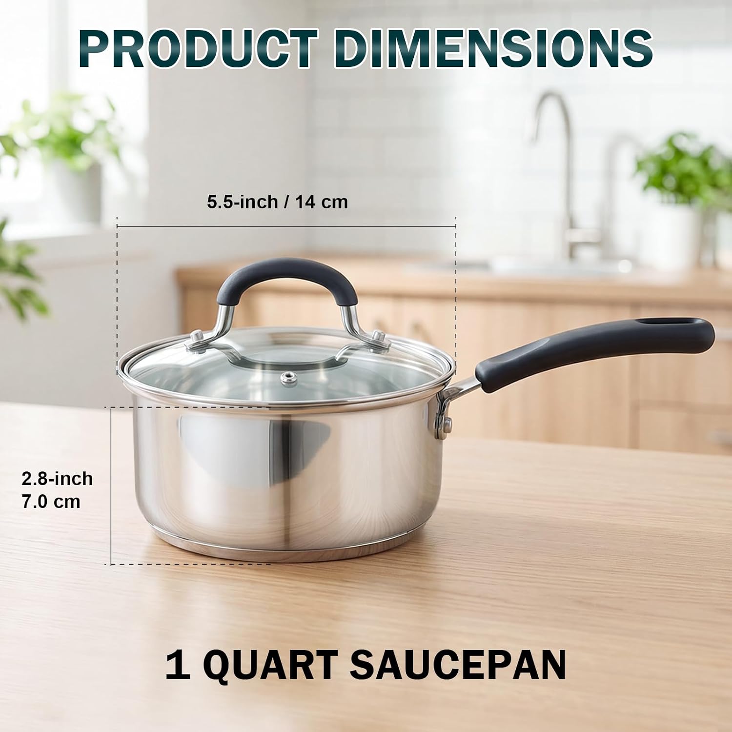 Cook N Home Professional 2 Quart Stainless Steel Saucepan with Lid, Small Kitchen Induction Cooking Sauce Pot Pan, Stay-Cool Silicone Handle, Dishwasher Safe