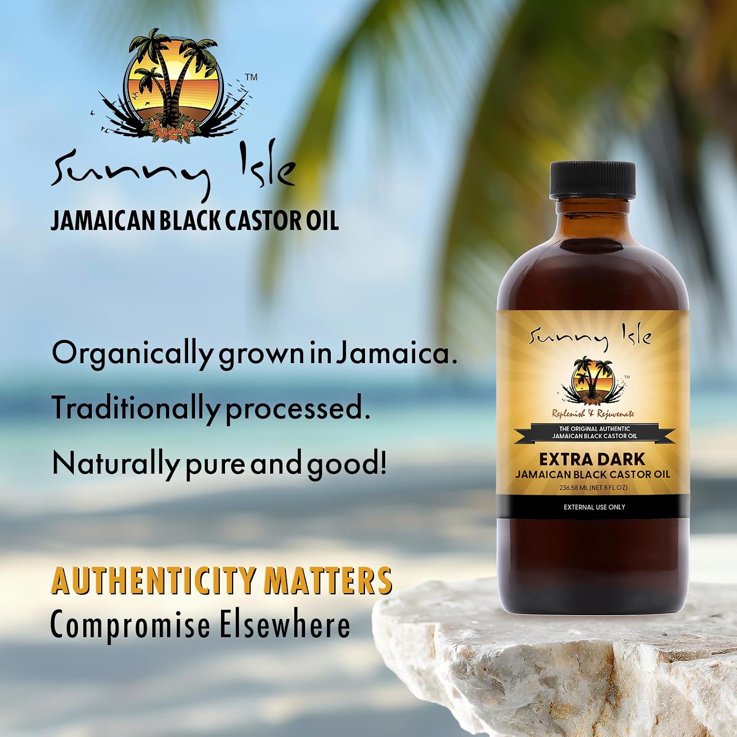 Sunny Isle Extra Dark Jamaican Black Castor Oil 8oz | Hair, Scalp, Skin | Richer Thicker Moisturizing Oil for Hair Growth, Dry Scalp, Damaged Hair Repair, Edges, Eyebrows, Eyelashes, Unscented